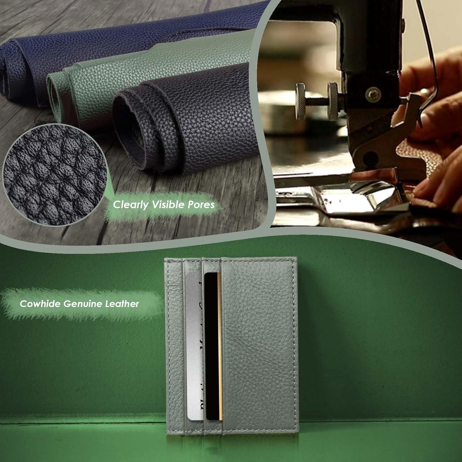 Cartera de Cuero Genuino M-Plateau Verde Claro Delgada 6 Tarjetas