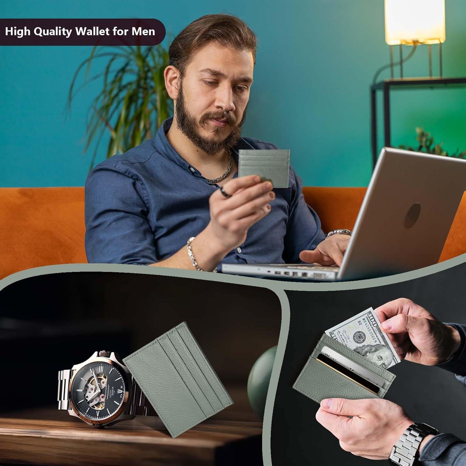 Cartera de Cuero Genuino M-Plateau Verde Claro Delgada 6 Tarjetas