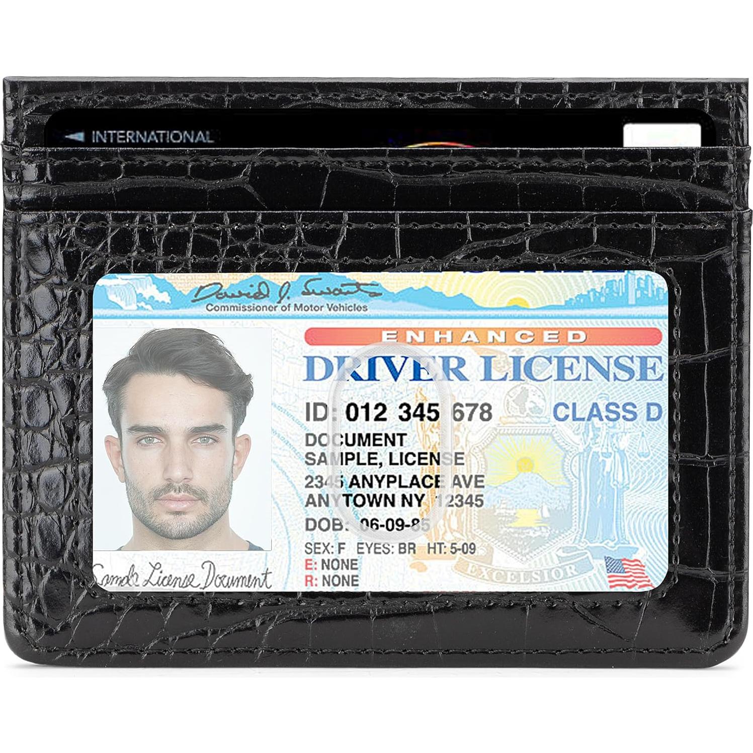 Billetera Slim Minimalista ARCWOR con Bloqueo RFID - Negro-Cocodrilo