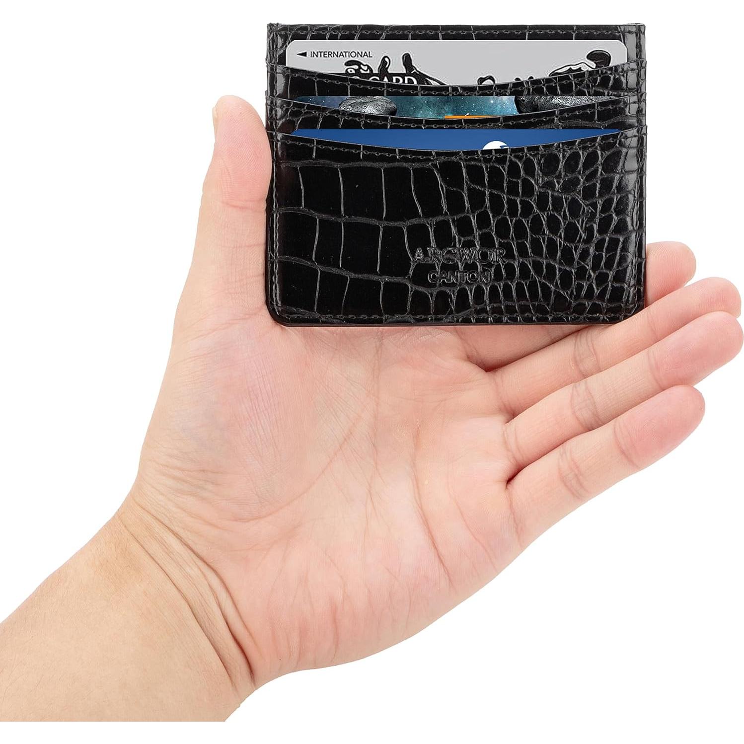 Billetera Slim Minimalista ARCWOR con Bloqueo RFID - Negro-Cocodrilo