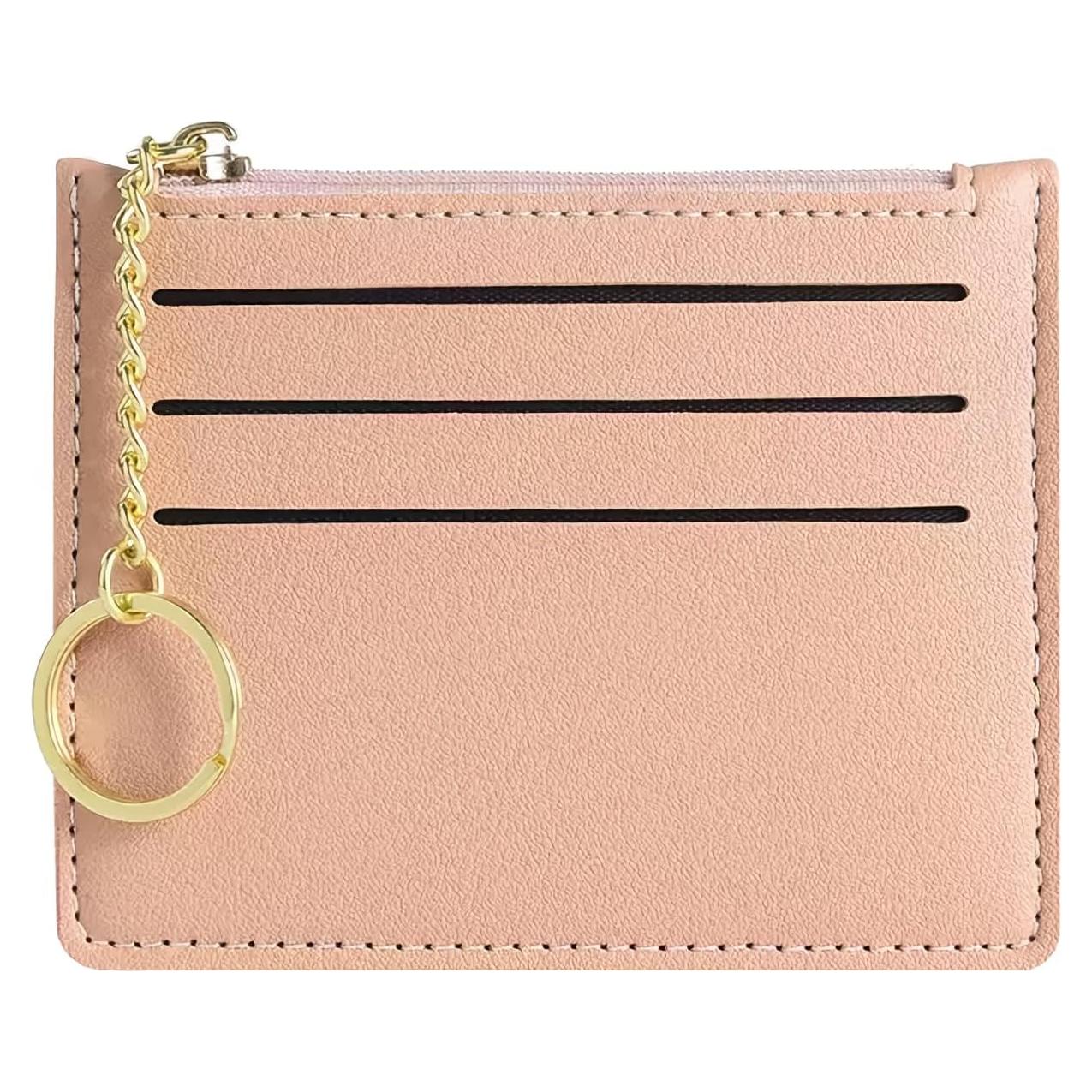 Credit Card Holder Slim Wallet, Small RFID Blocking Leather Wallets for Women, Thin Coin Pocket Card Organizer (Pink)