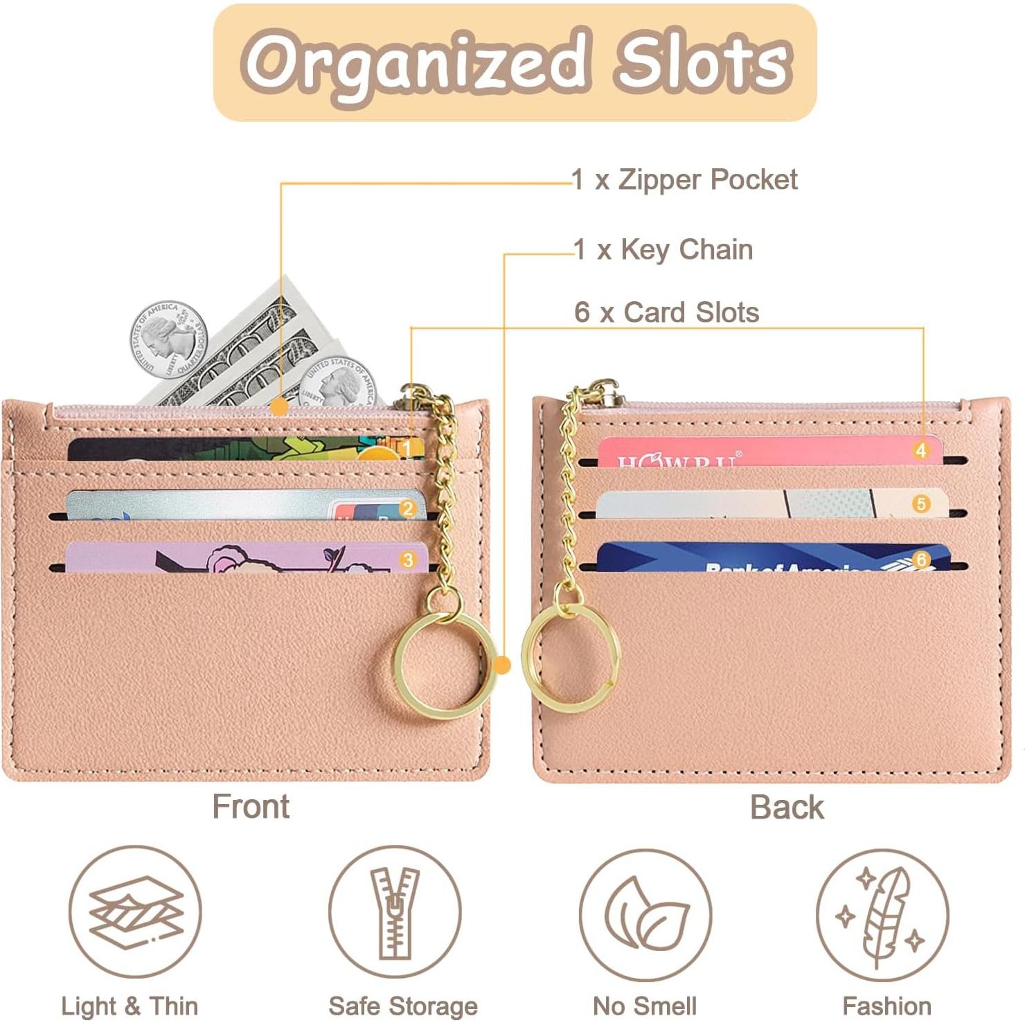 Credit Card Holder Slim Wallet, Small RFID Blocking Leather Wallets for Women, Thin Coin Pocket Card Organizer (Pink)
