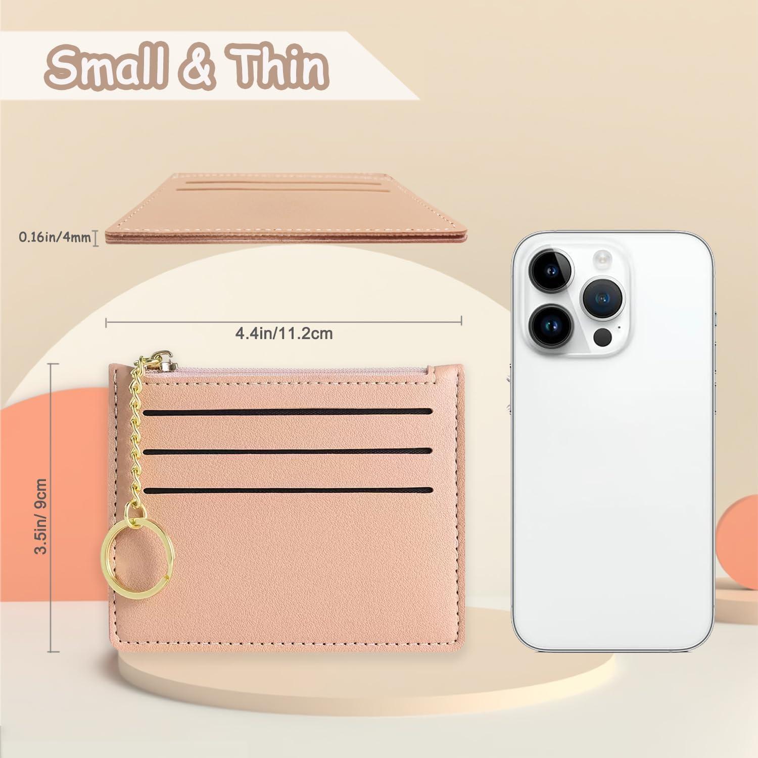 Credit Card Holder Slim Wallet, Small RFID Blocking Leather Wallets for Women, Thin Coin Pocket Card Organizer (Pink)