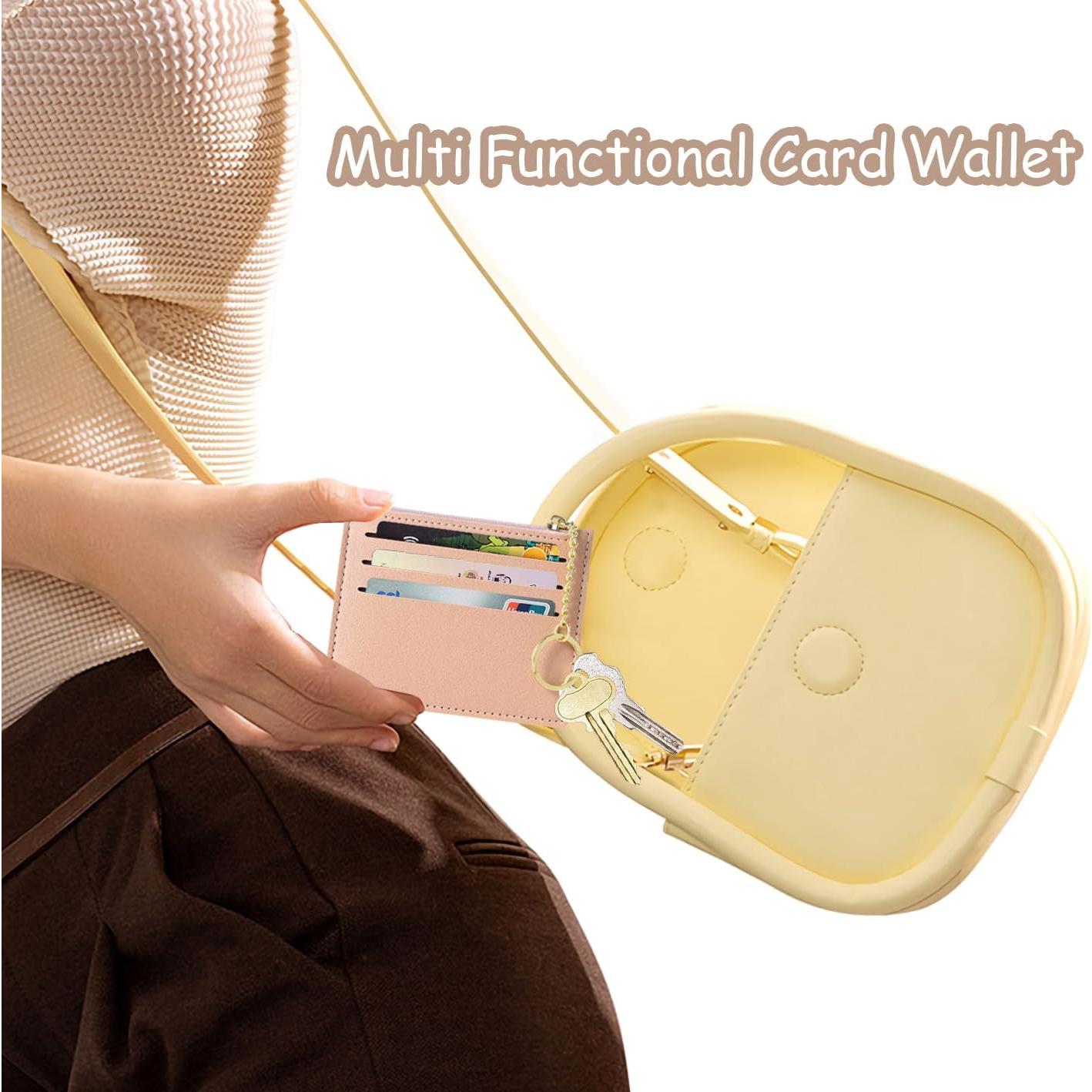 Credit Card Holder Slim Wallet, Small RFID Blocking Leather Wallets for Women, Thin Coin Pocket Card Organizer (Pink)