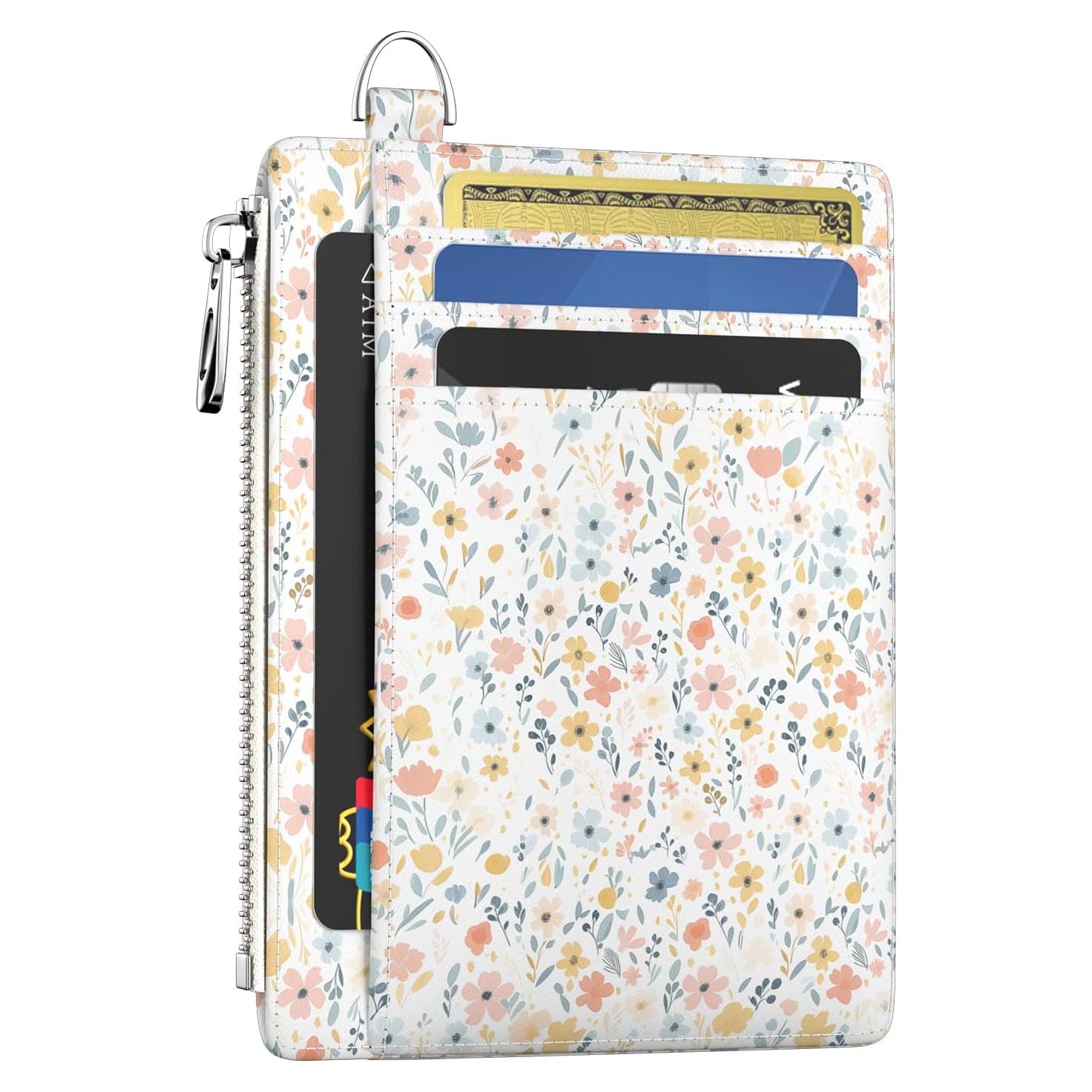 Cartera Slim Hancynir Flores Blancas RFID para Mujeres 11.2x8.5cm