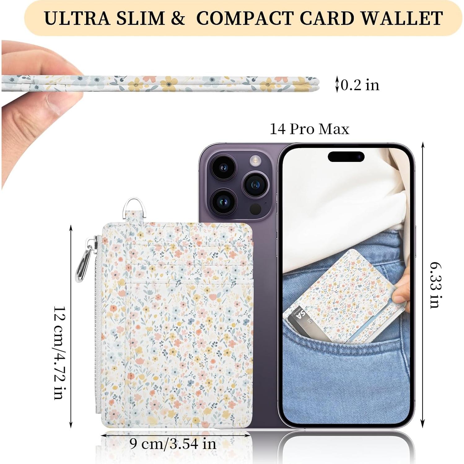 Cartera Slim Hancynir Flores Blancas RFID para Mujeres 11.2x8.5cm