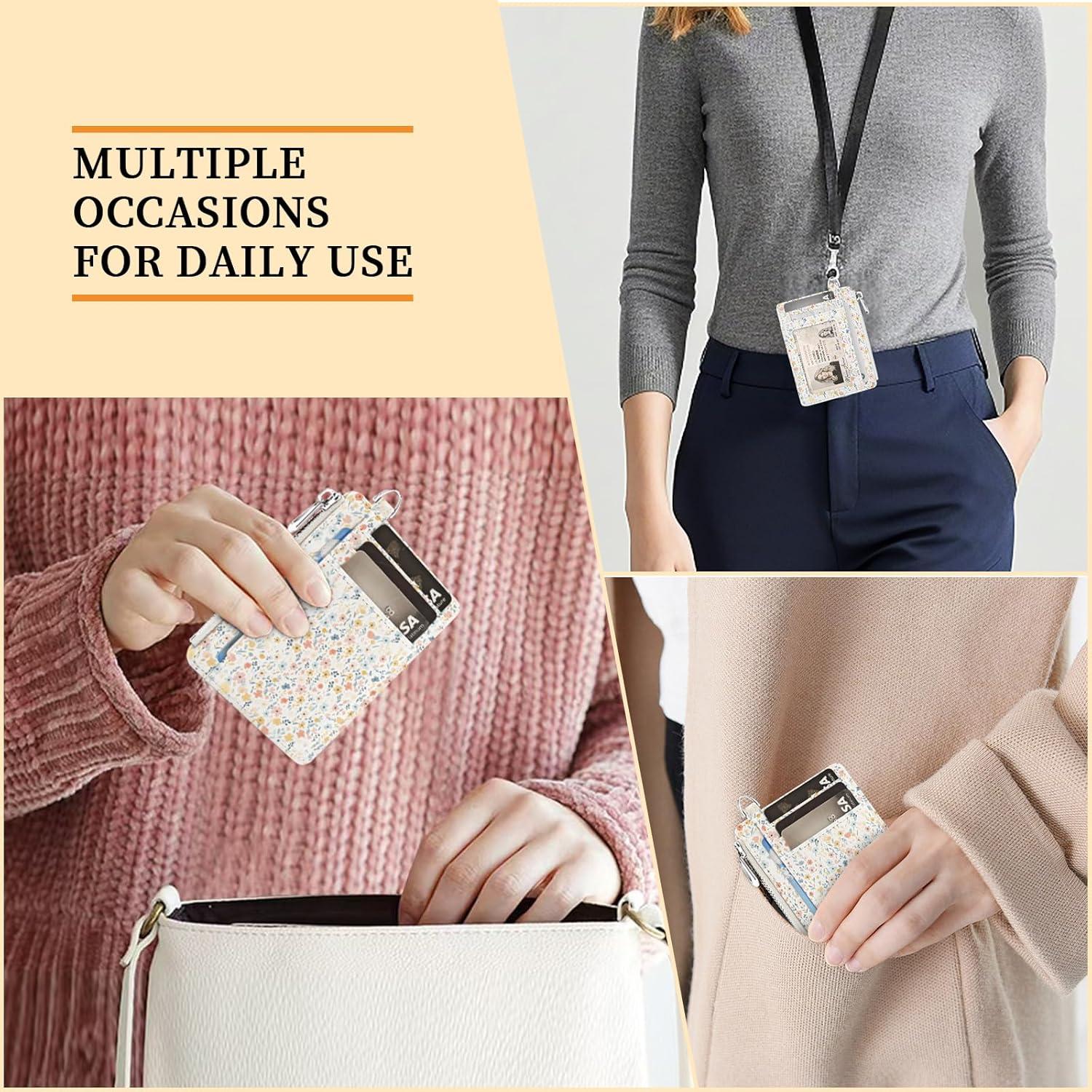 Cartera Slim Hancynir Flores Blancas RFID para Mujeres 11.2x8.5cm