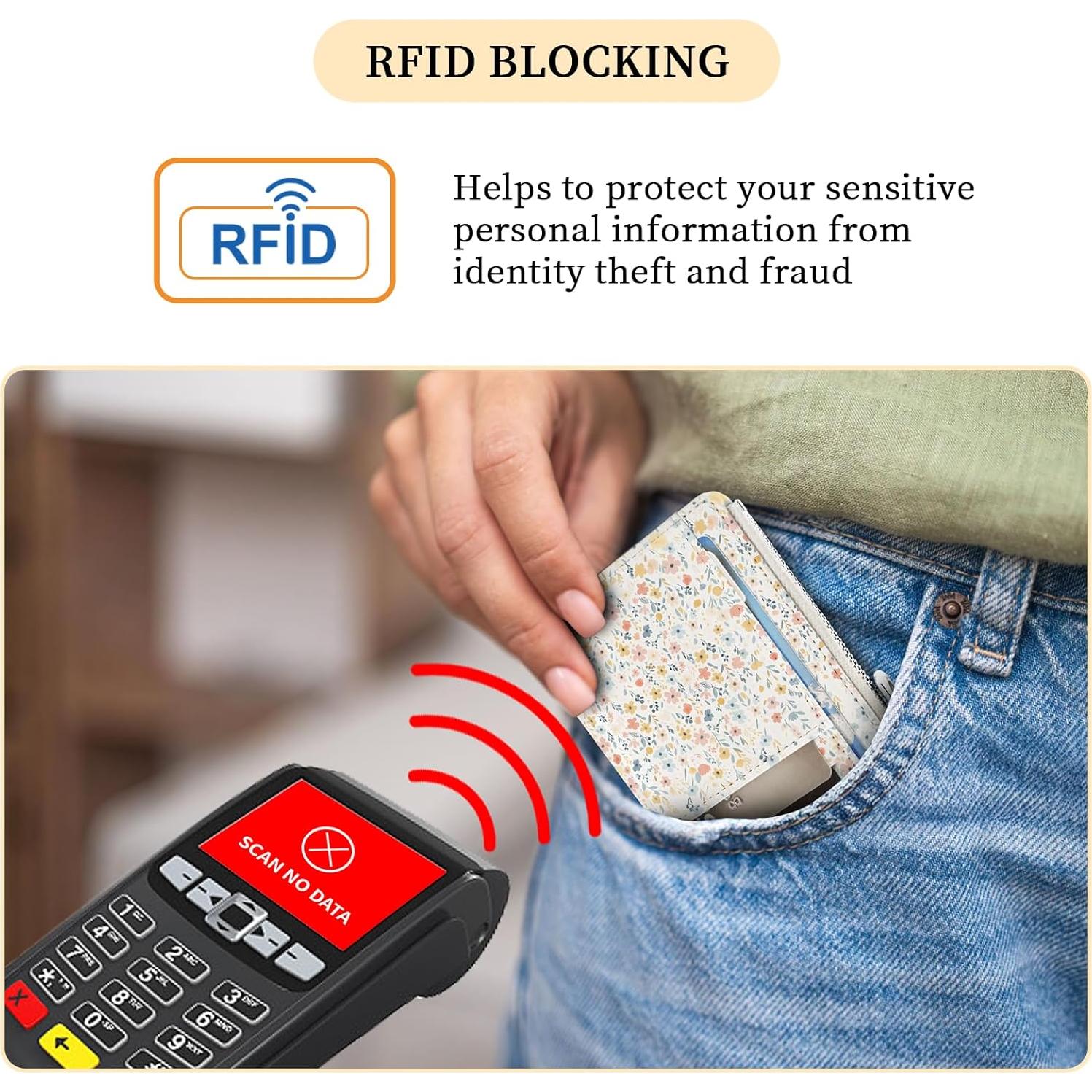 Cartera Slim Hancynir Flores Blancas RFID para Mujeres 11.2x8.5cm