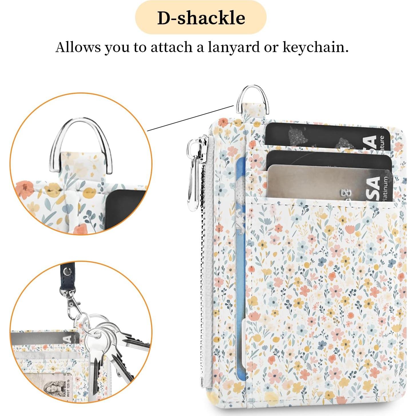 Cartera Slim Hancynir Flores Blancas RFID para Mujeres 11.2x8.5cm