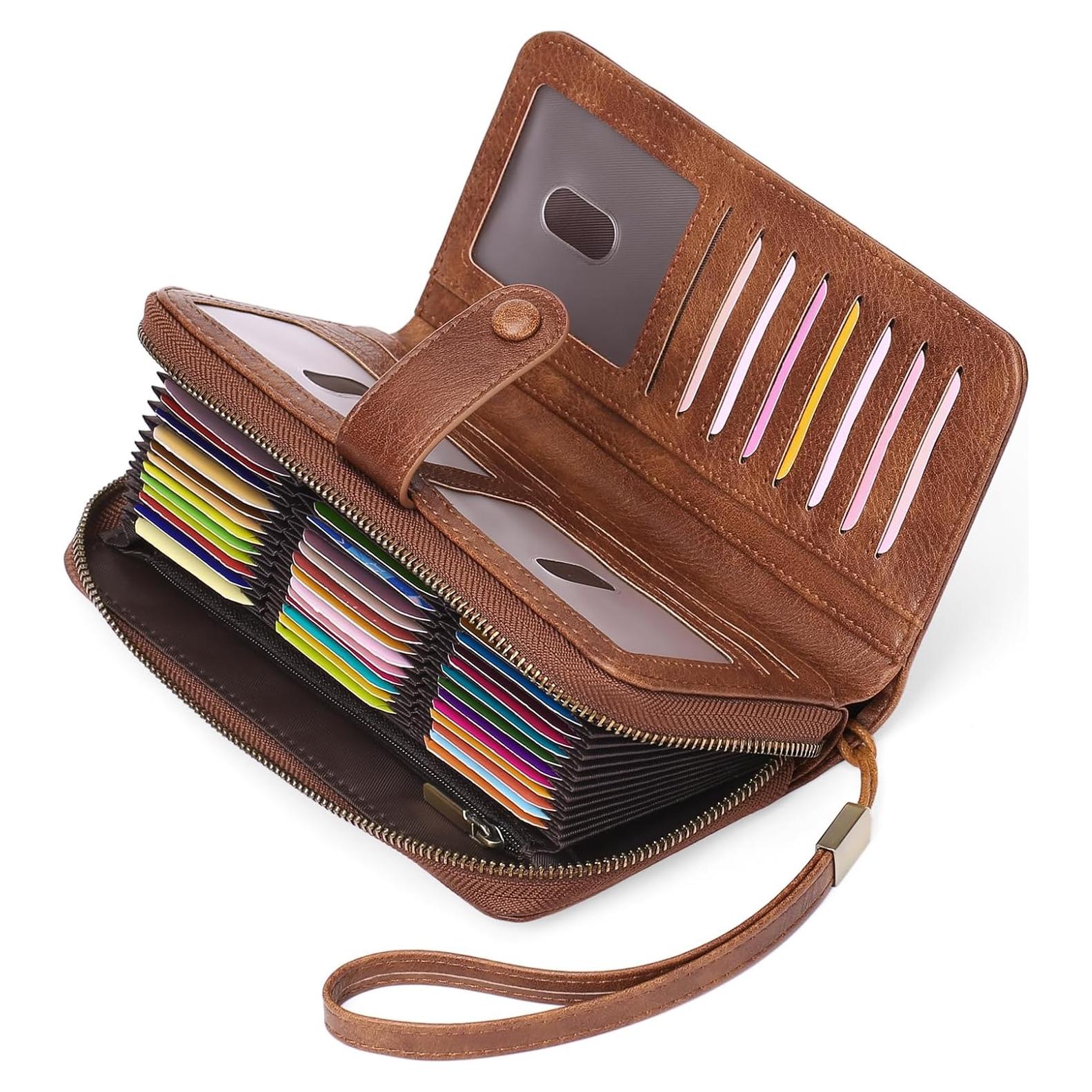 Cartera de Cuero para Tarjetas de Crédito GAEKEAO Marrón Bifold RFID