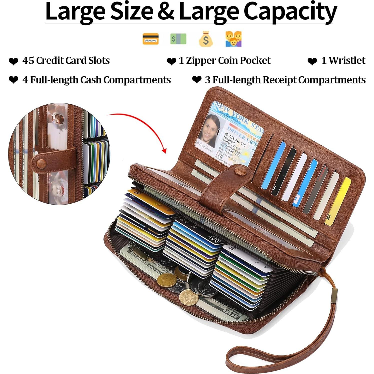 Cartera de Cuero para Tarjetas de Crédito GAEKEAO Marrón Bifold RFID