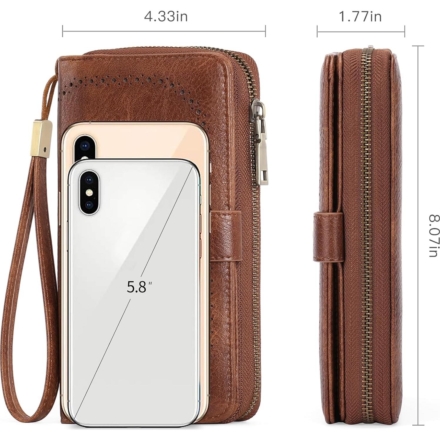 Cartera de Cuero para Tarjetas de Crédito GAEKEAO Marrón Bifold RFID