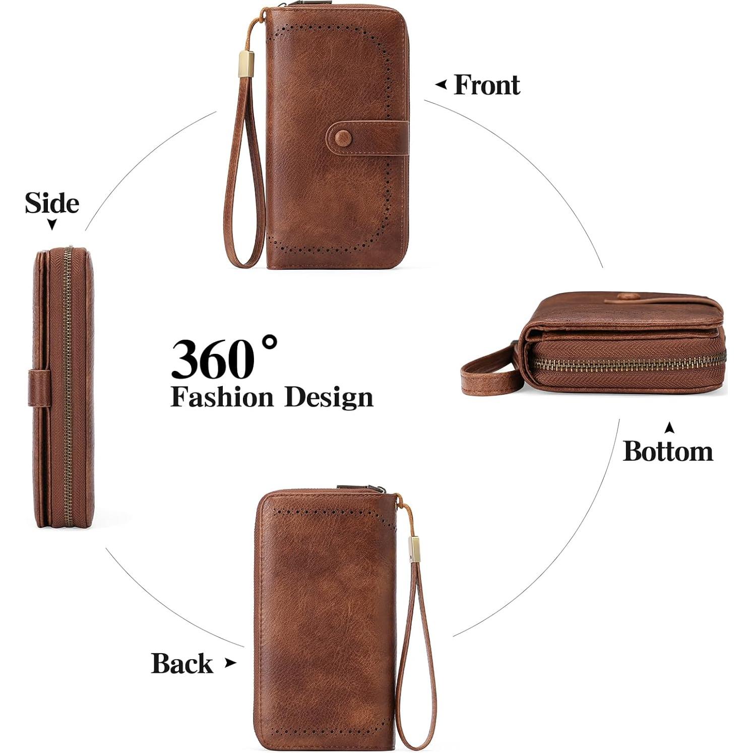 Cartera de Cuero para Tarjetas de Crédito GAEKEAO Marrón Bifold RFID