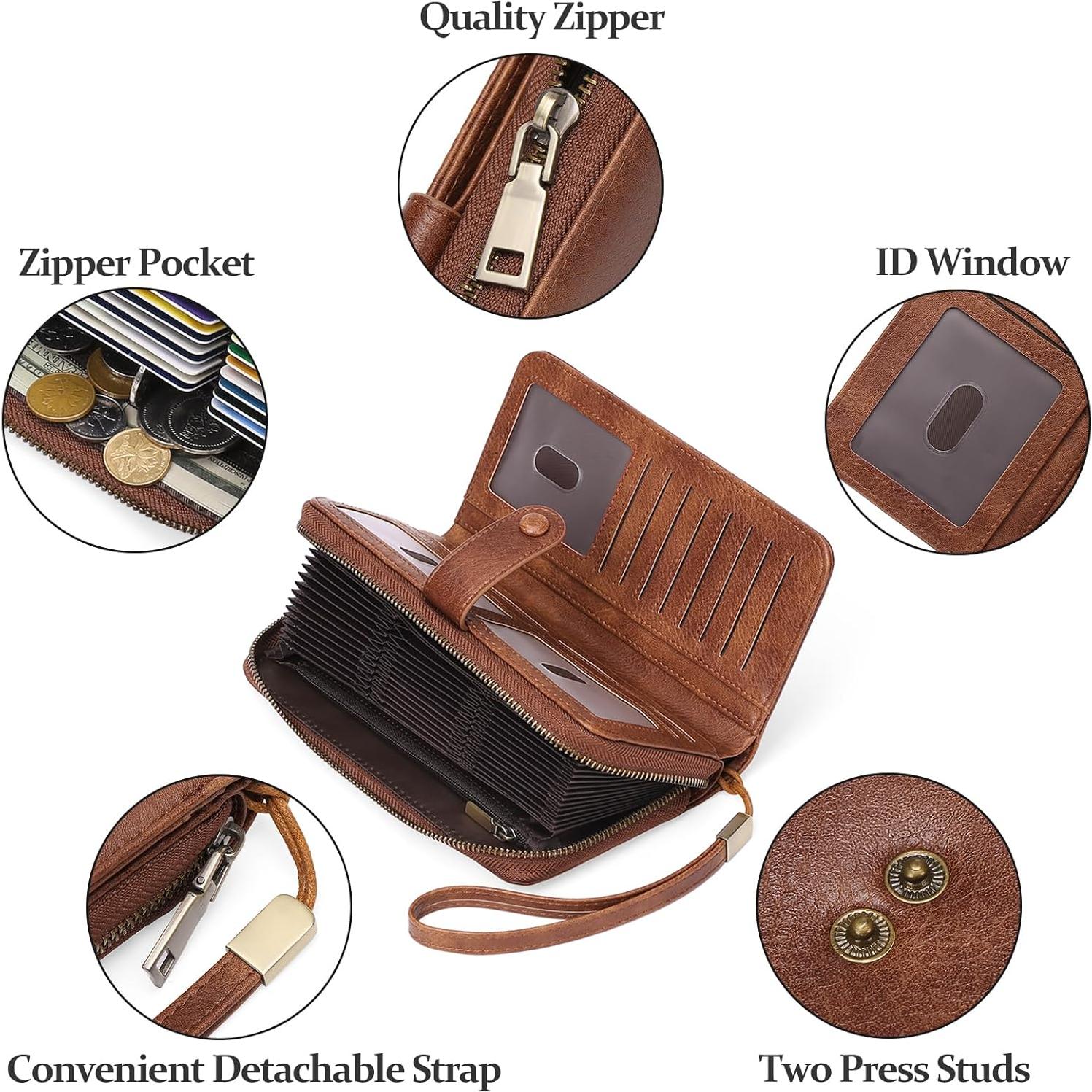 Cartera de Cuero para Tarjetas de Crédito GAEKEAO Marrón Bifold RFID