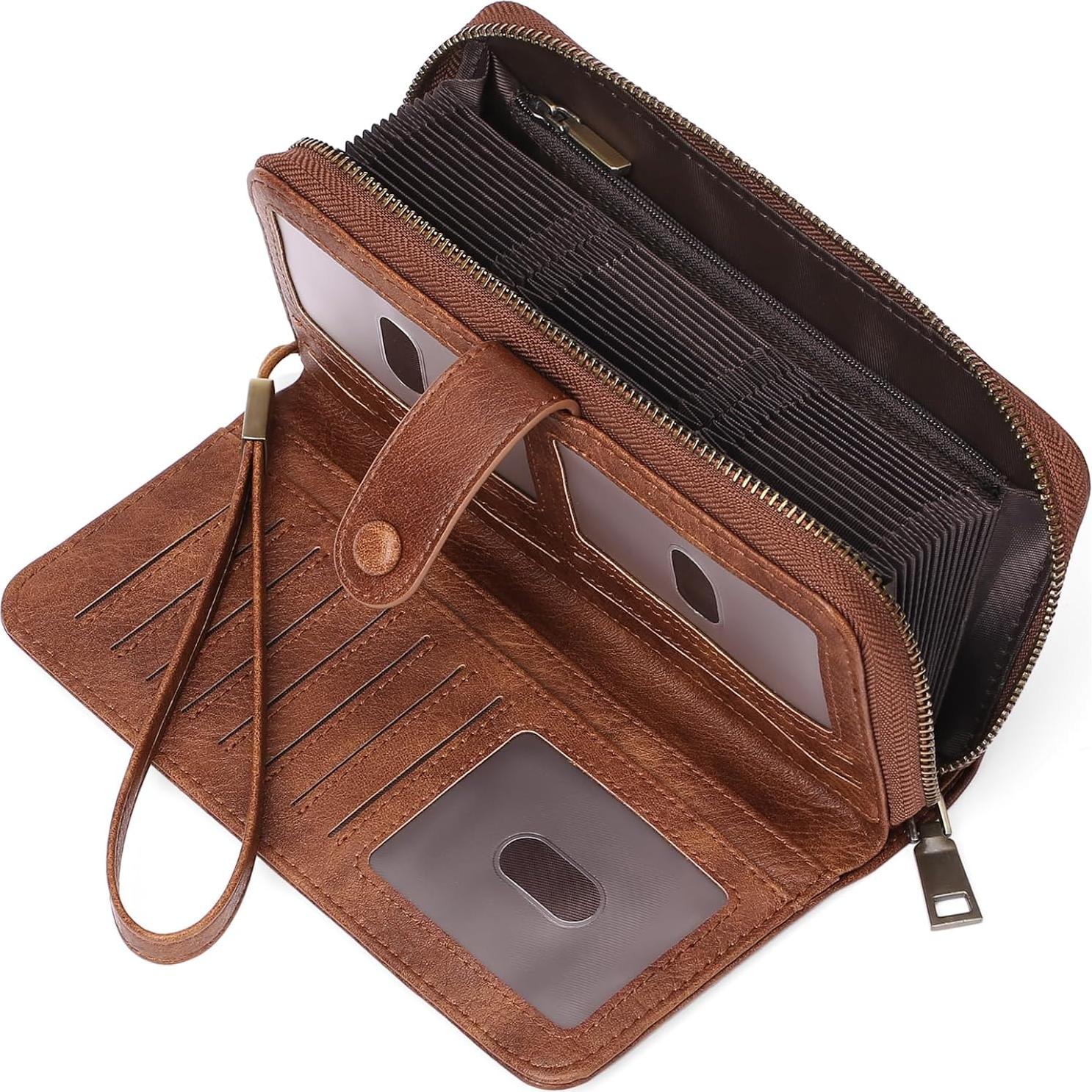 Cartera de Cuero para Tarjetas de Crédito GAEKEAO Marrón Bifold RFID