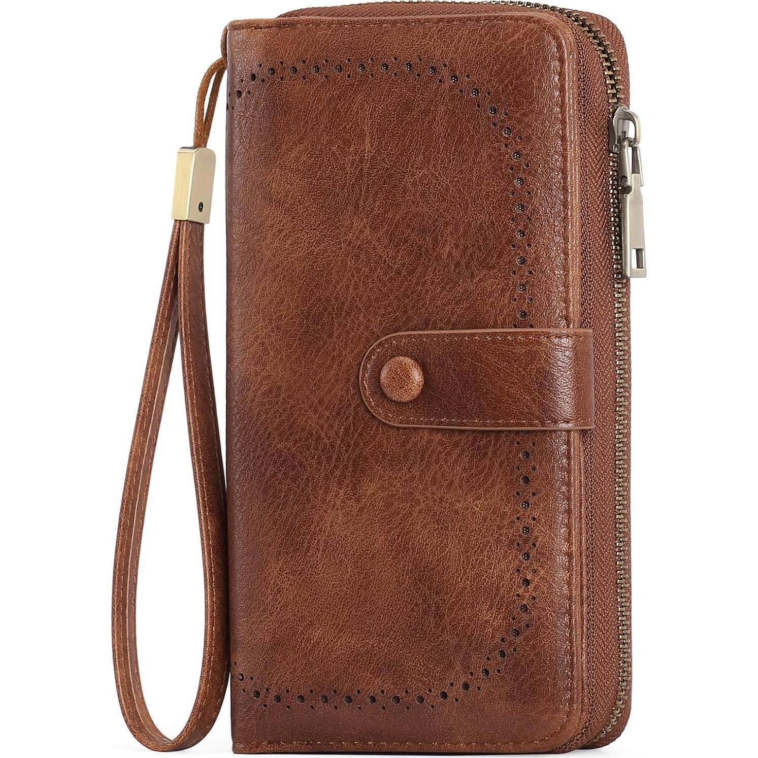 Cartera de Cuero para Tarjetas de Crédito GAEKEAO Marrón Bifold RFID