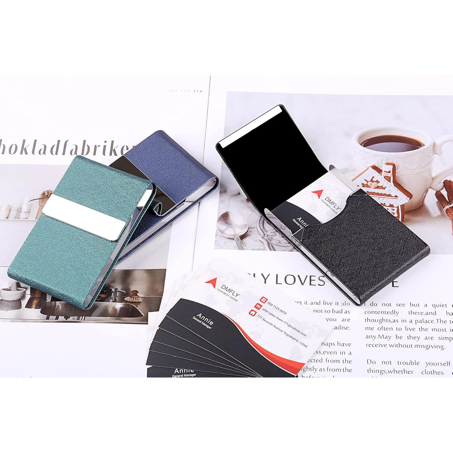 Estuche de Tarjetas de Visita DMFLY de Cuero PU Negro con Cierre Magnético