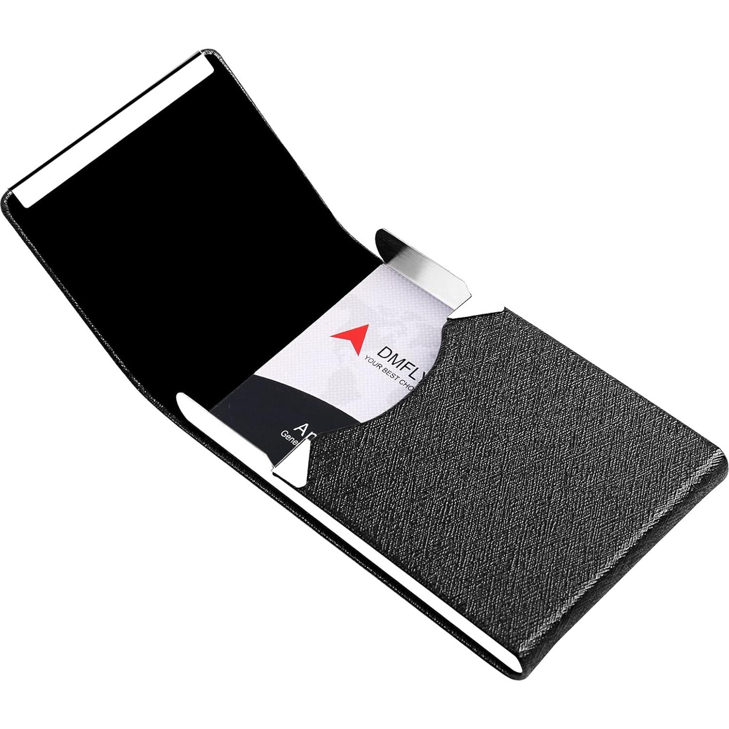 Estuche de Tarjetas de Visita DMFLY de Cuero PU Negro con Cierre Magnético