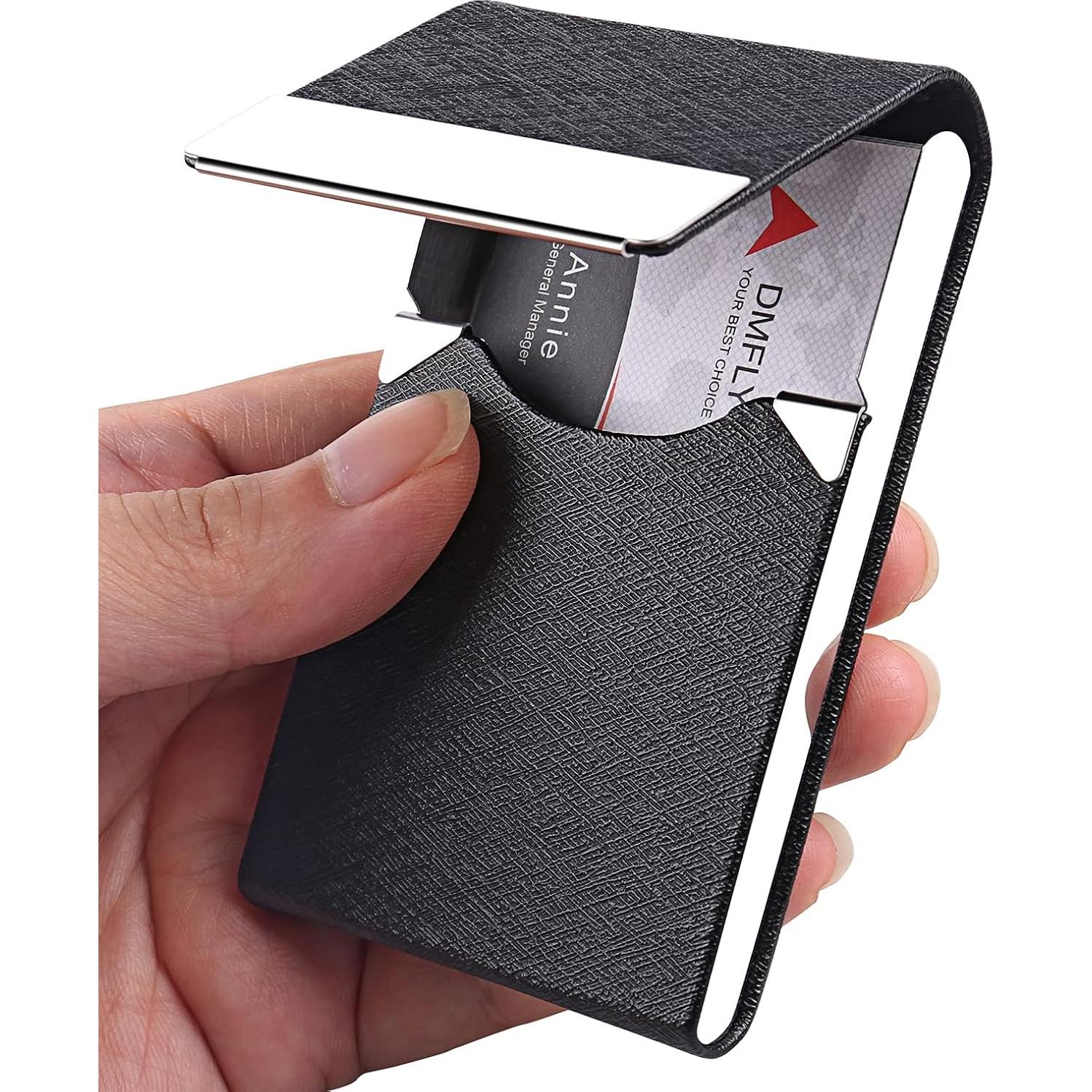 Estuche de Tarjetas de Visita DMFLY de Cuero PU Negro con Cierre Magnético