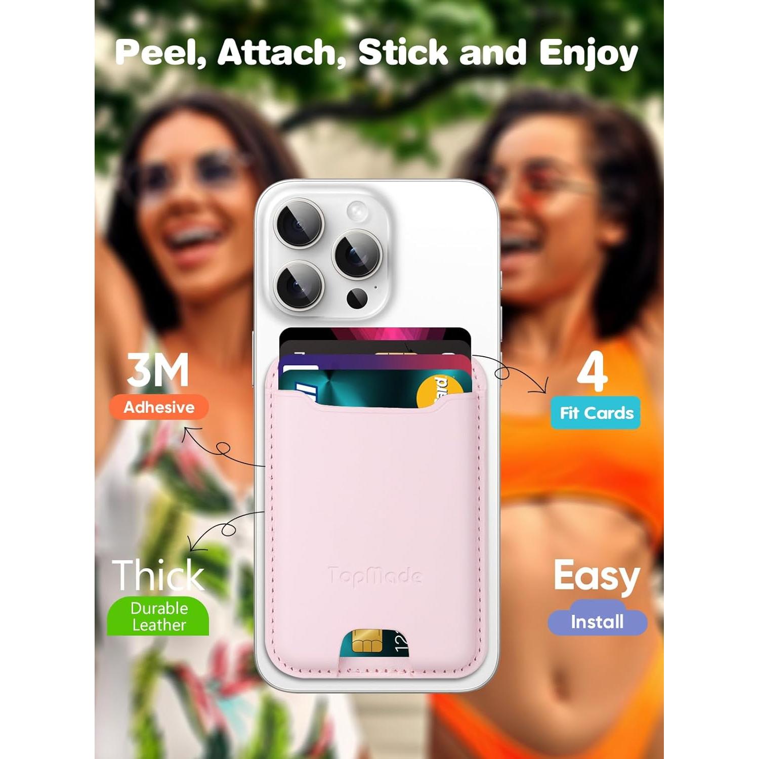 Soporte para Tarjetas TopMade Rosa, Cuero Premium, RFID, 4 Tarjetas