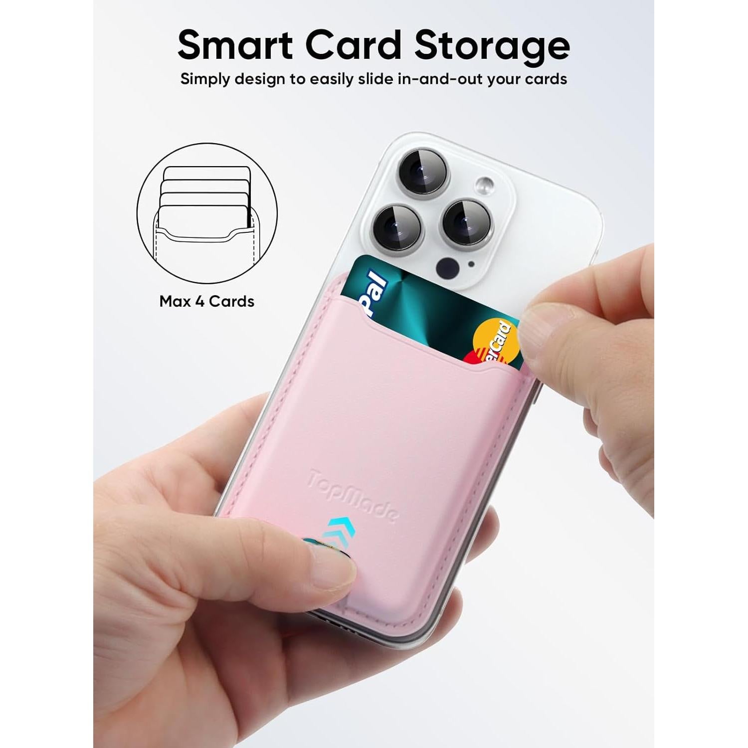 Soporte para Tarjetas TopMade Rosa, Cuero Premium, RFID, 4 Tarjetas