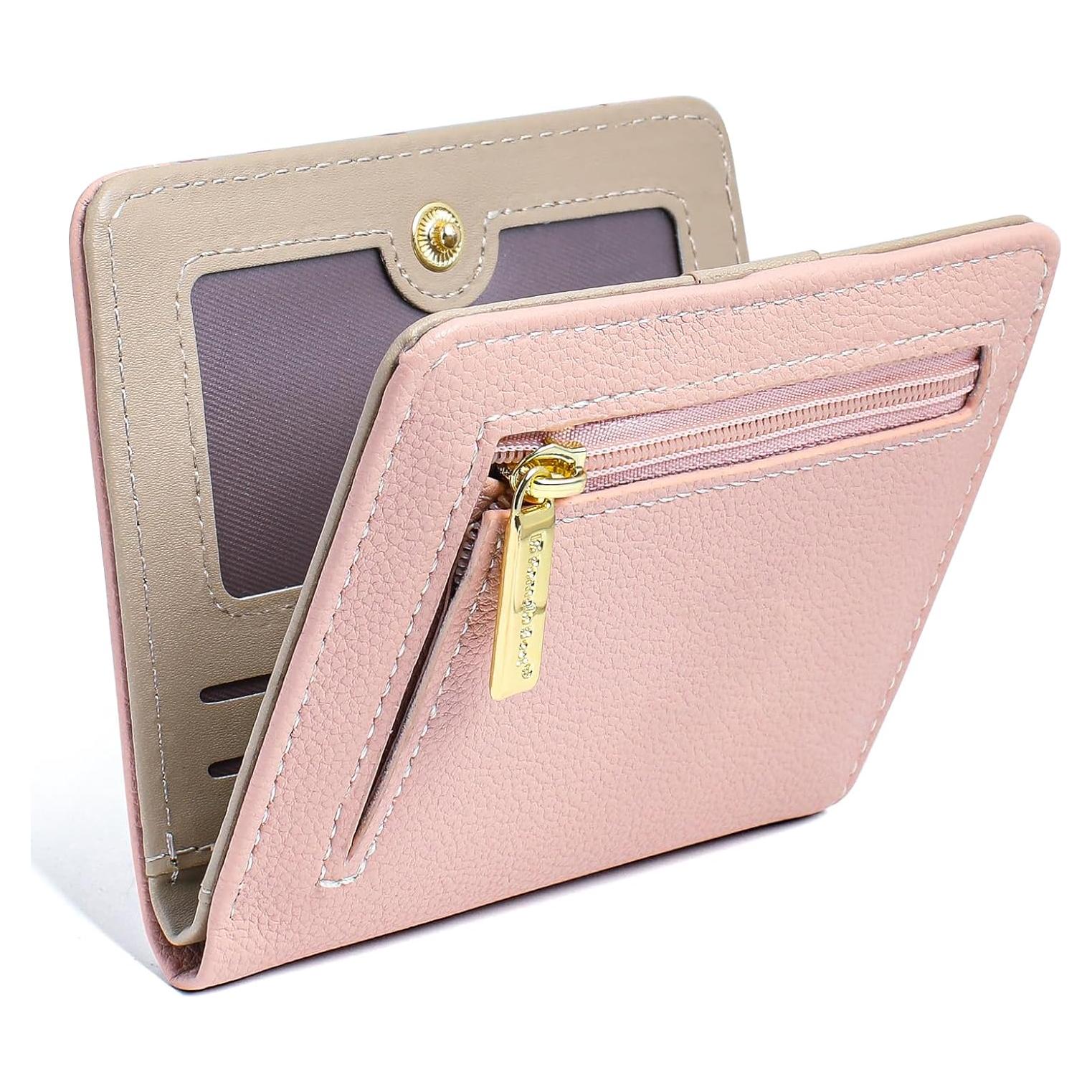 Cartera Pequeña Mujer Bloqueo RFID Cuero PU Rosa Compacta