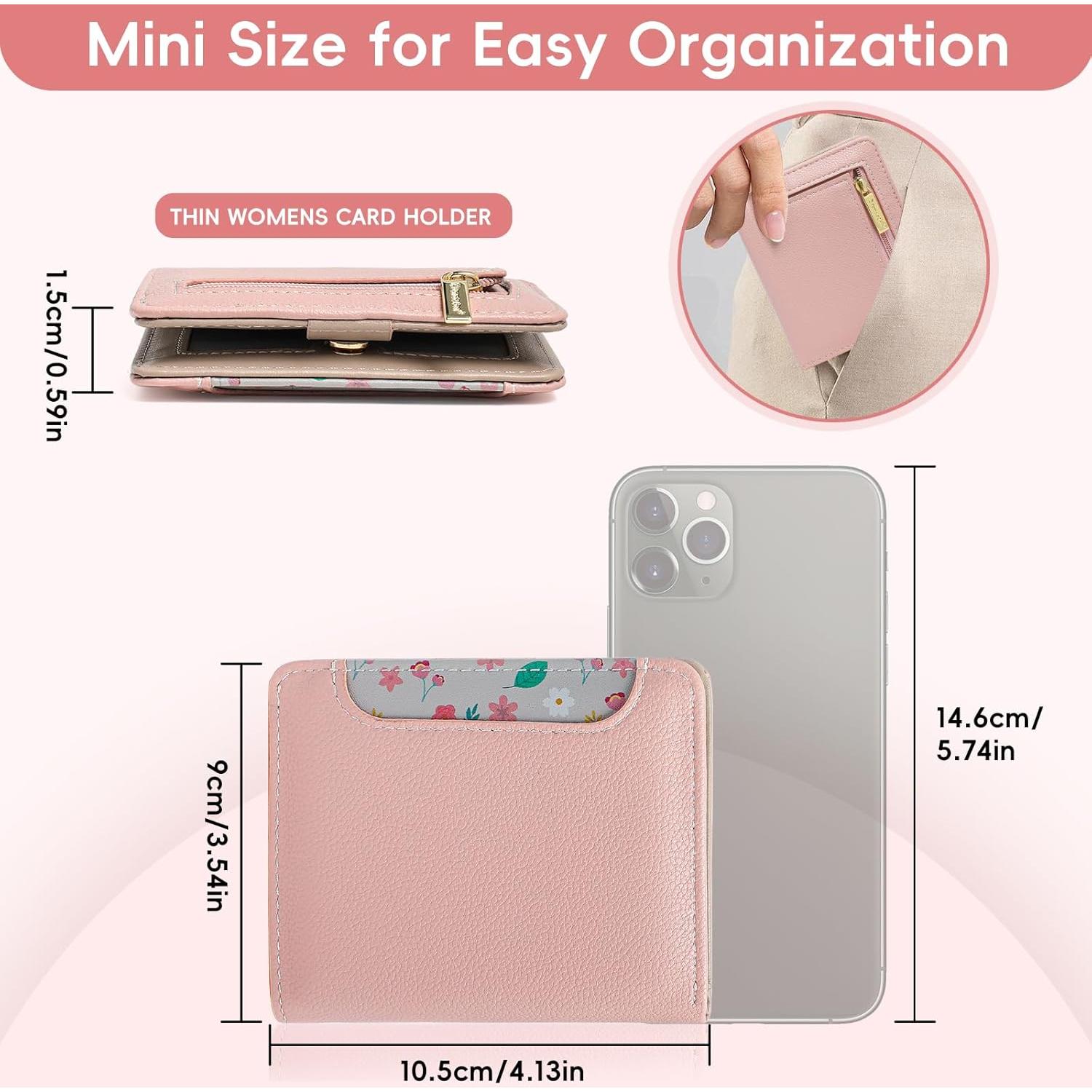 Cartera Pequeña Mujer Bloqueo RFID Cuero PU Rosa Compacta