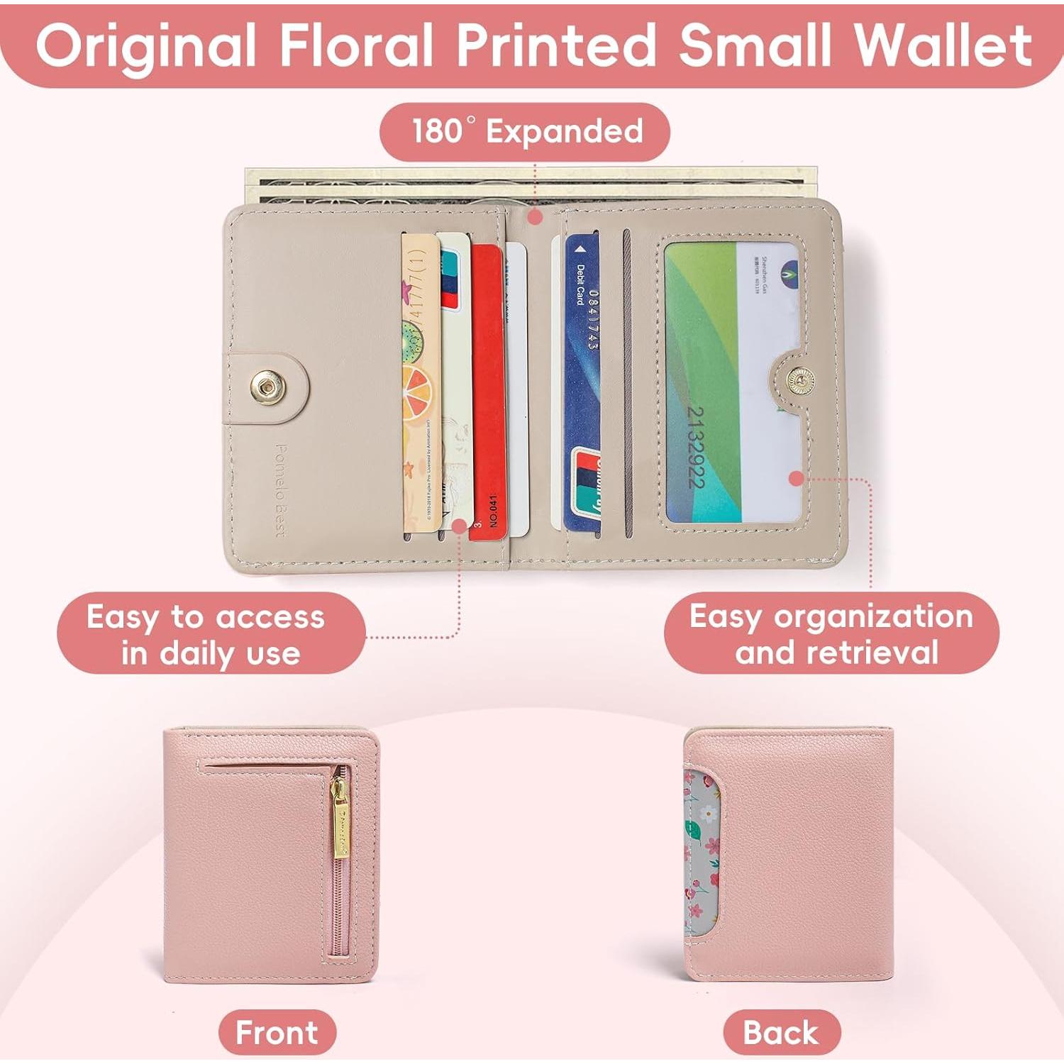 Cartera Pequeña Mujer Bloqueo RFID Cuero PU Rosa Compacta