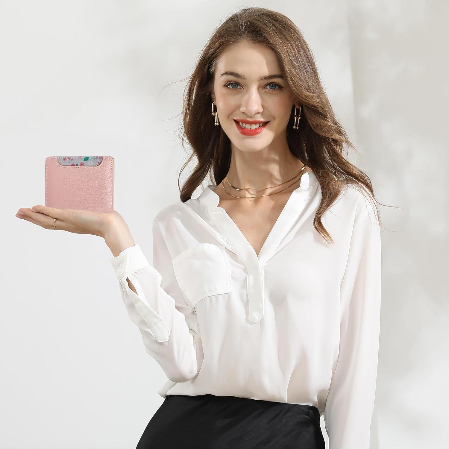 Cartera Pequeña Mujer Bloqueo RFID Cuero PU Rosa Compacta