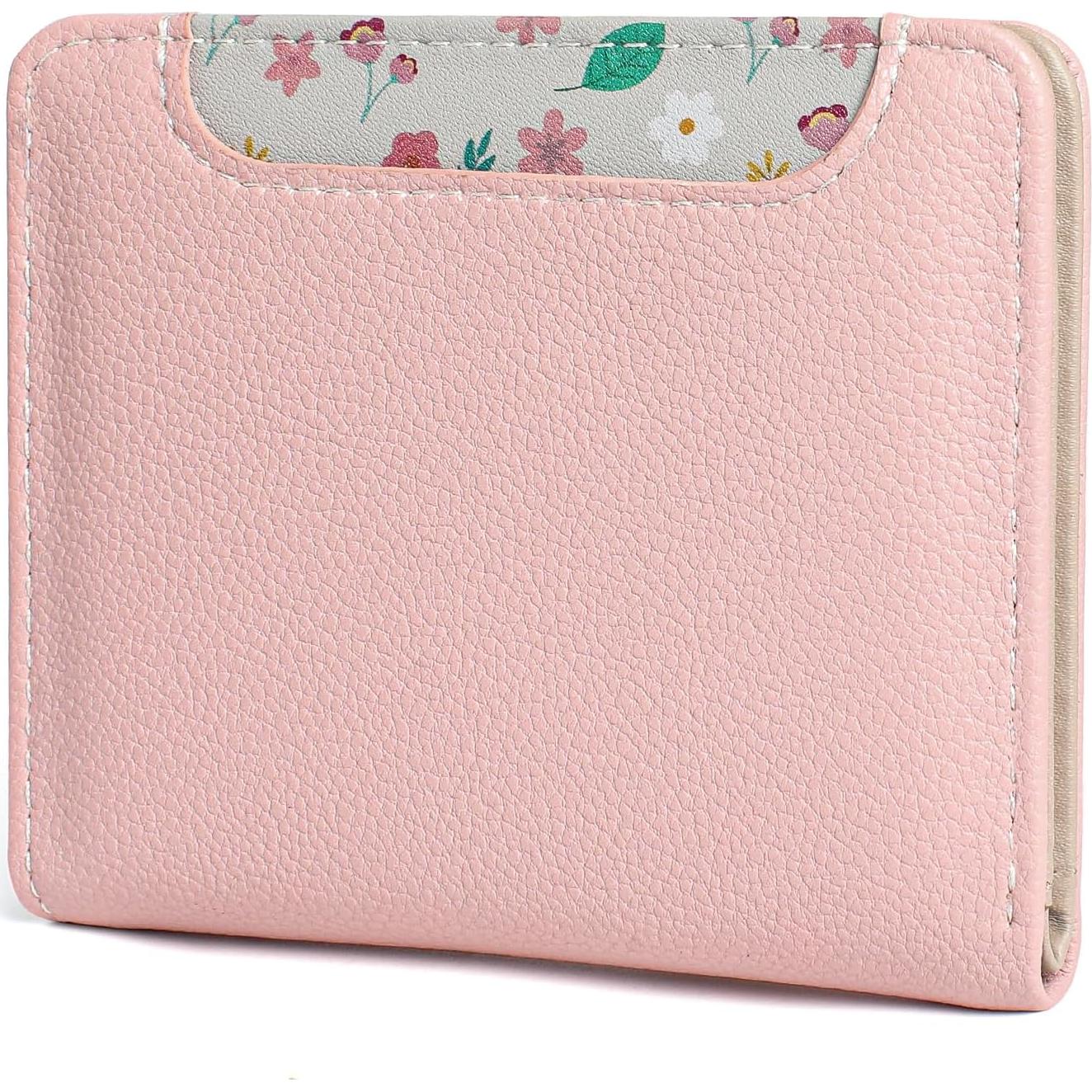 Cartera Pequeña Mujer Bloqueo RFID Cuero PU Rosa Compacta