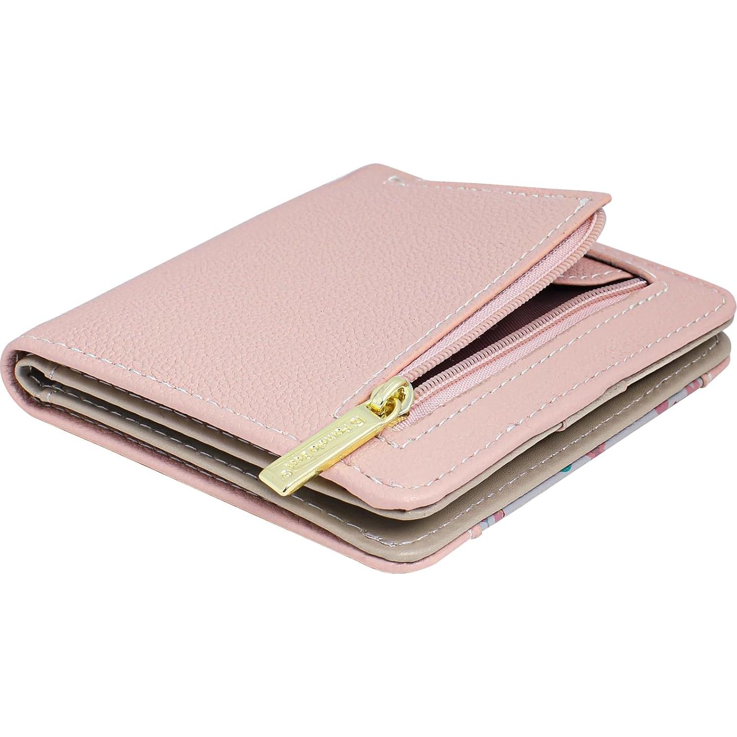 Cartera Pequeña Mujer Bloqueo RFID Cuero PU Rosa Compacta