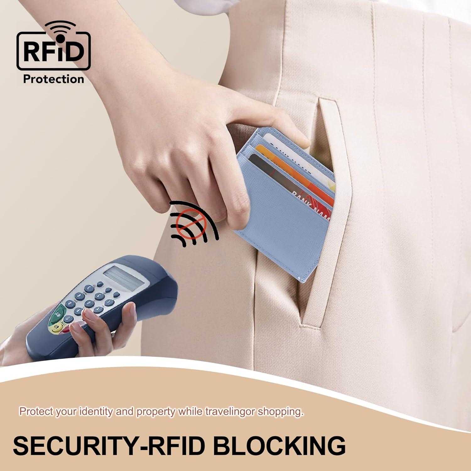 Cartera Porta Tarjetas Slim YIIJAY con Bloqueo RFID Azul