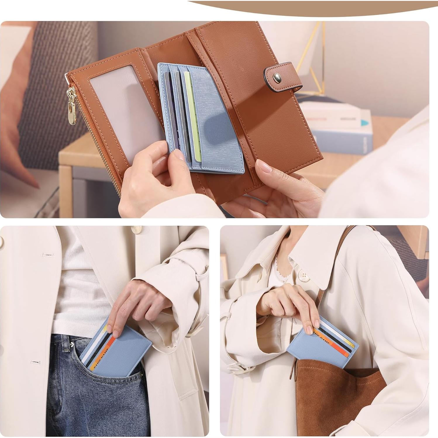 Cartera Porta Tarjetas Slim YIIJAY con Bloqueo RFID Azul