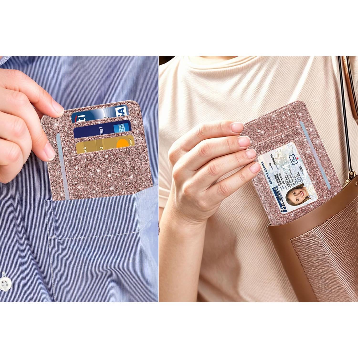 Cartera Portatarjetas HOTCOOL Minimalista Rosa Brillante con Bloqueo RFID