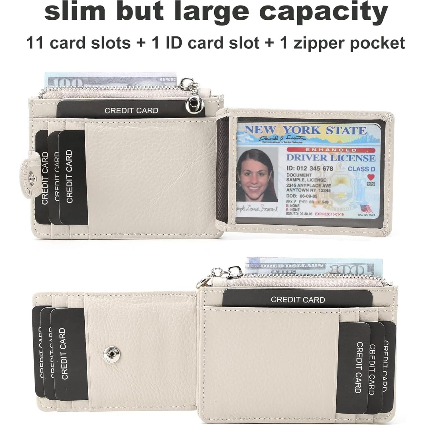 Billetera delgada Fependu para mujeres con bloqueo RFID en cuero