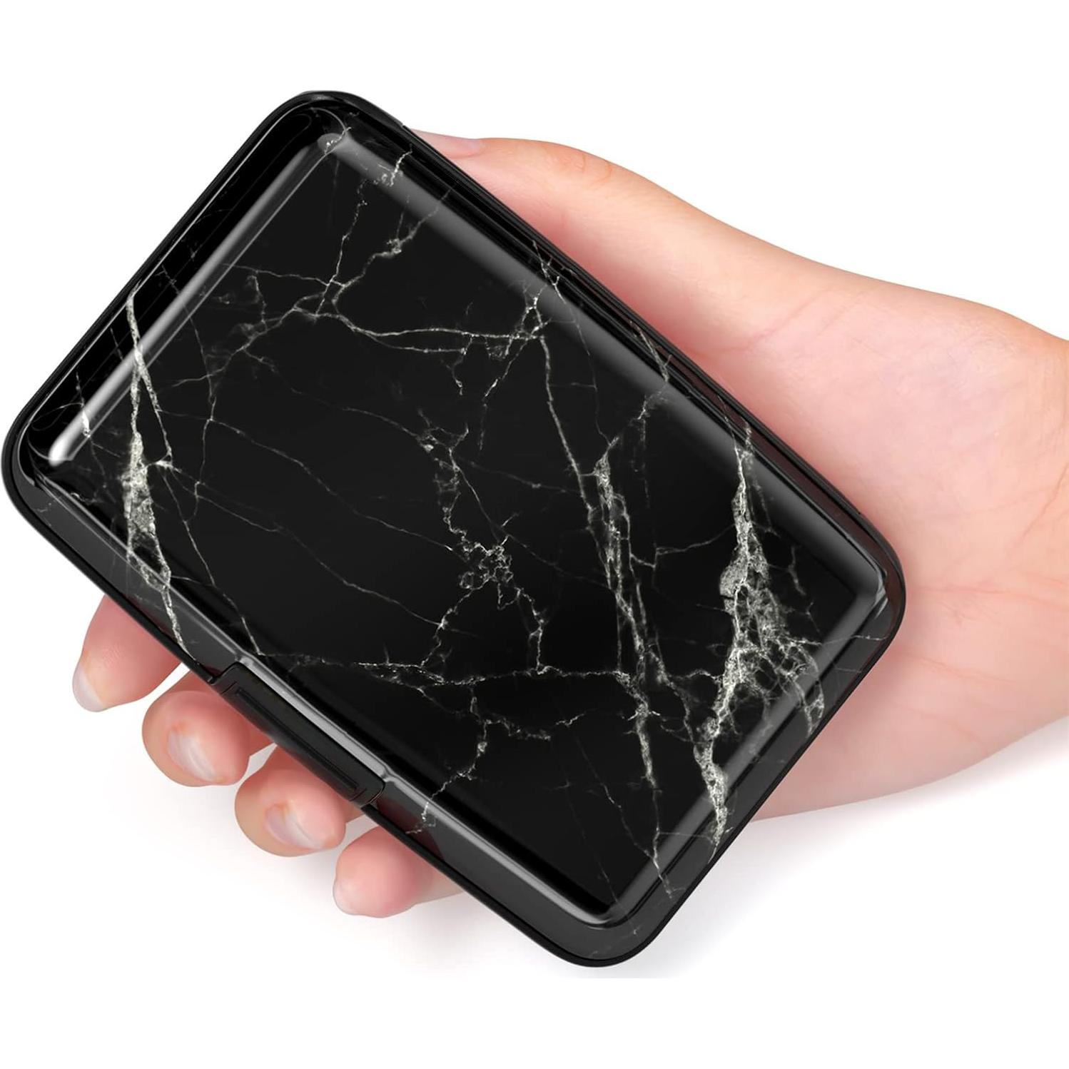 Portatarjetas RFID Hsxnam para Mujeres, Mármol Negro, Compacto