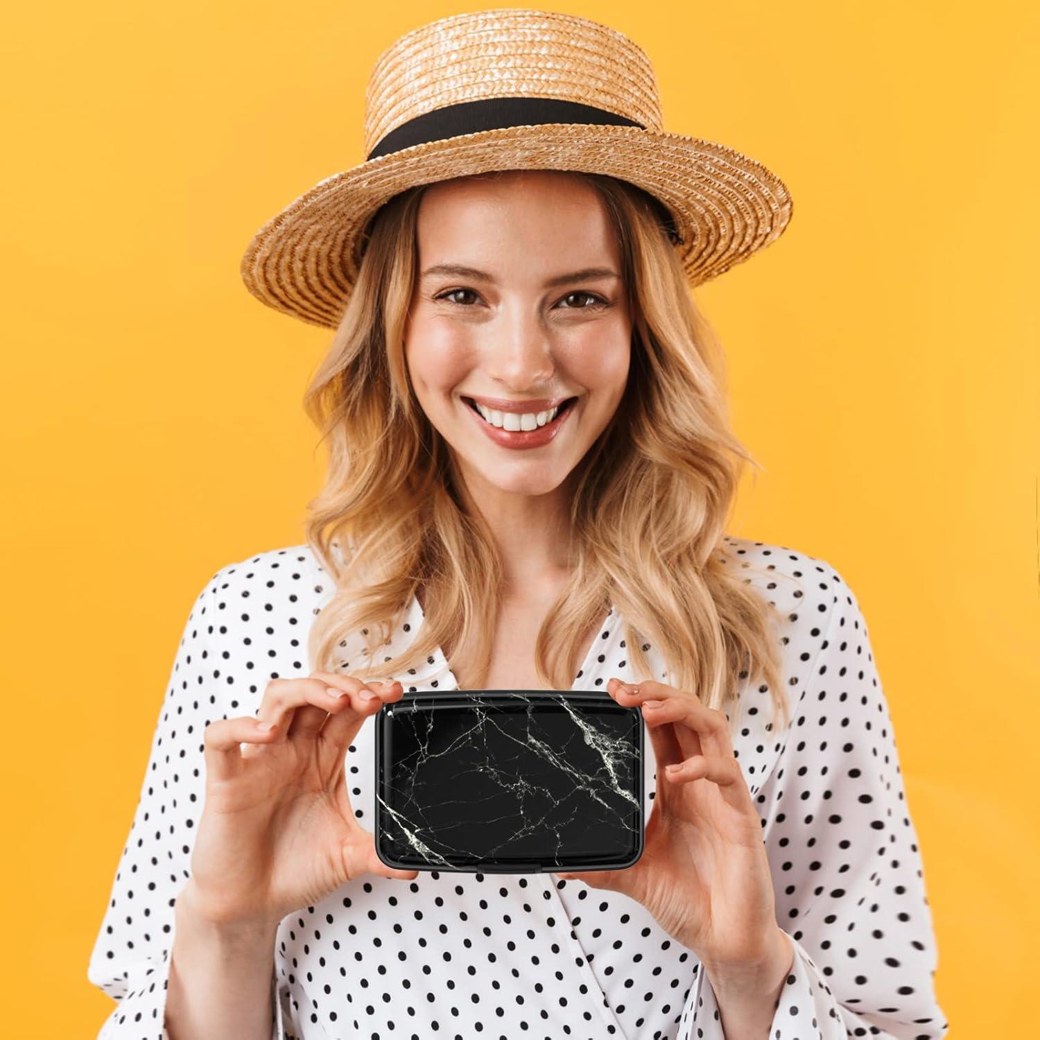 Portatarjetas RFID Hsxnam para Mujeres, Mármol Negro, Compacto