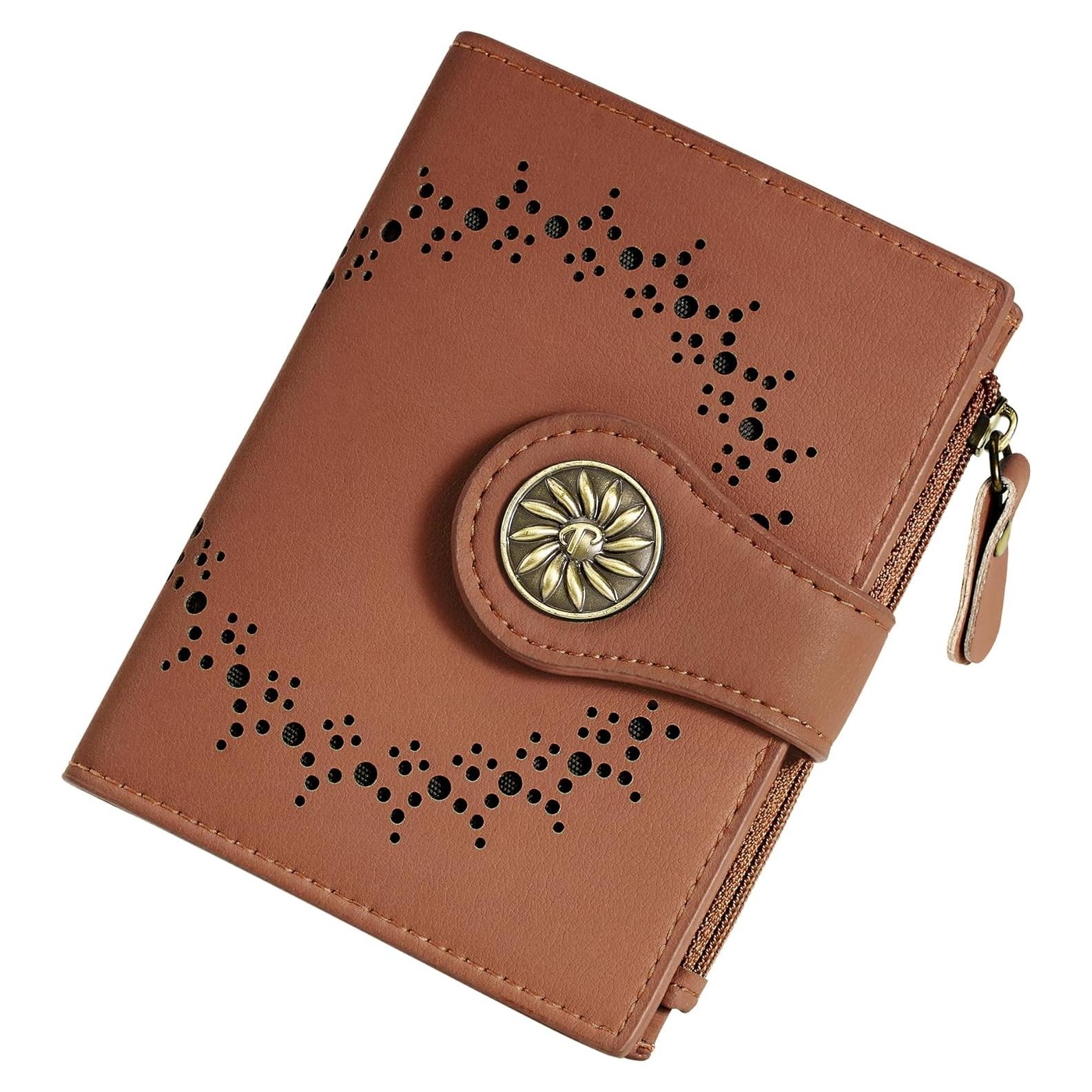 Cartera Pequeña Mujer Cuero Tipmile Bloqueo RFID Marrón