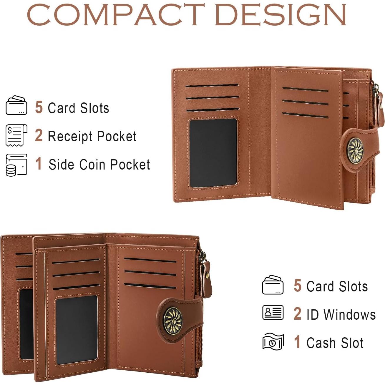 Cartera Pequeña Mujer Cuero Tipmile Bloqueo RFID Marrón