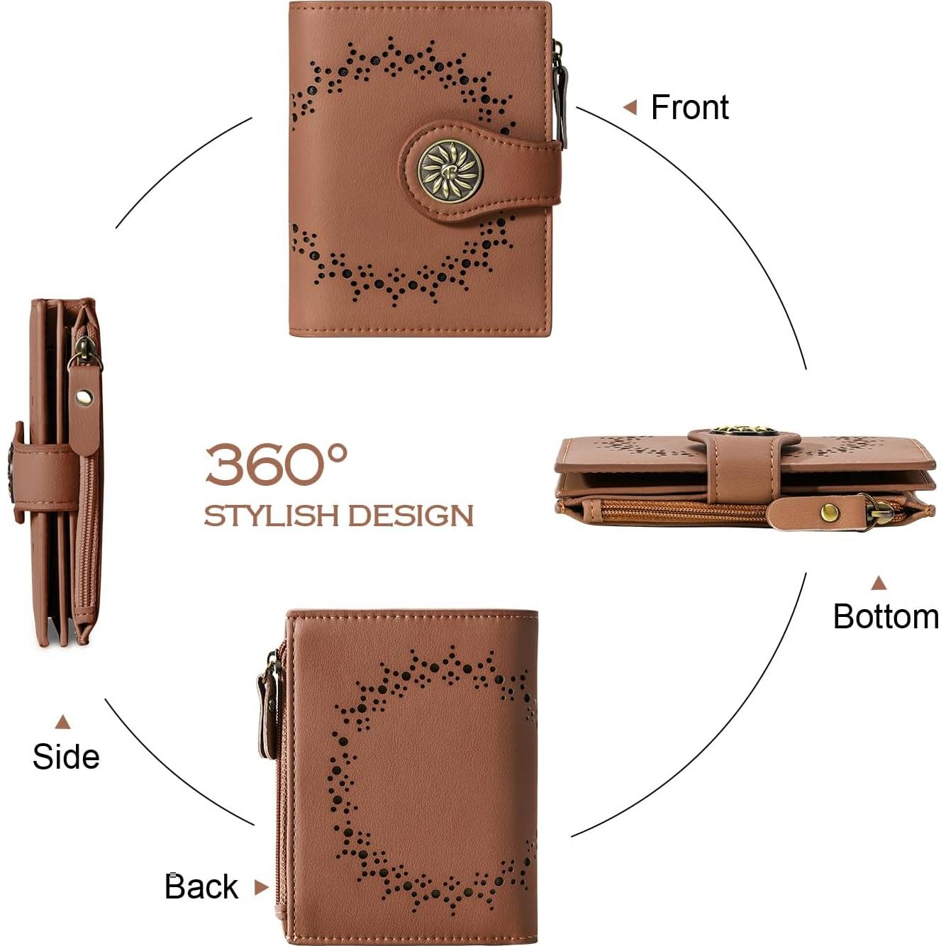 Cartera Pequeña Mujer Cuero Tipmile Bloqueo RFID Marrón