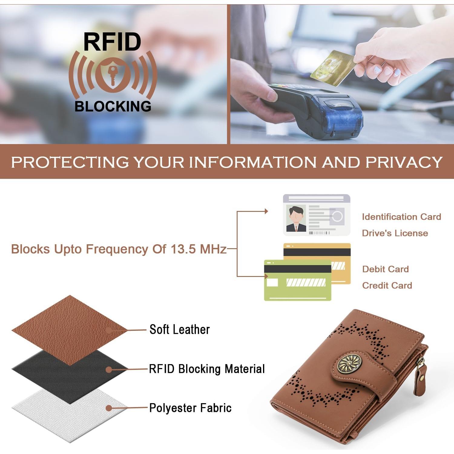 Cartera Pequeña Mujer Cuero Tipmile Bloqueo RFID Marrón