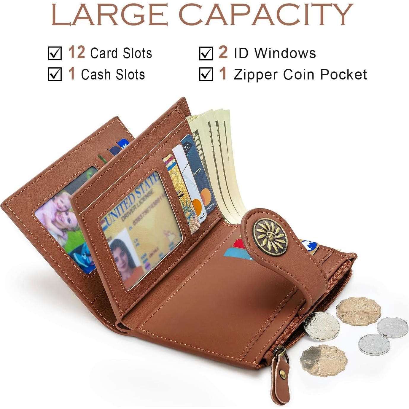 Cartera Pequeña Mujer Cuero Tipmile Bloqueo RFID Marrón