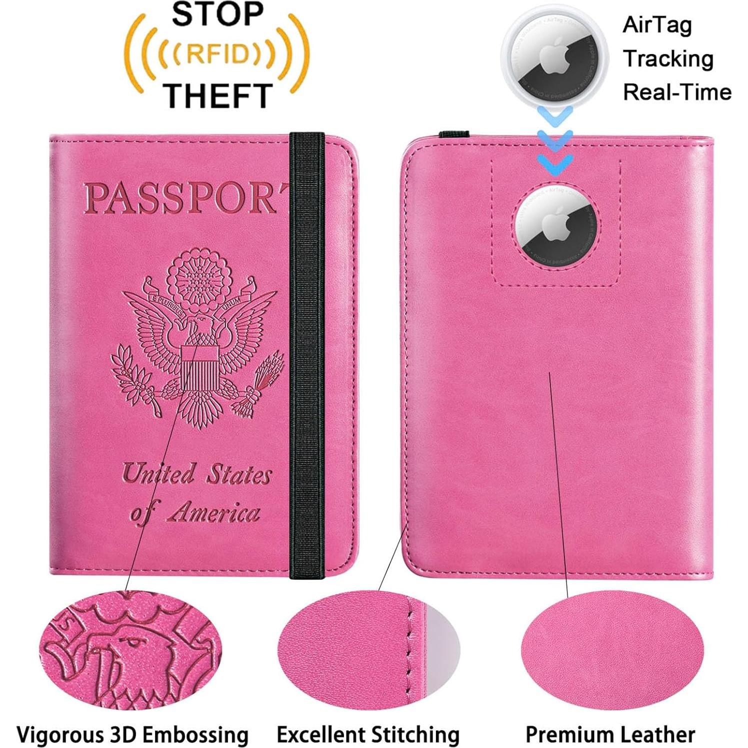 Funda de Pasaporte PASCACOO Rosa con Bloqueo RFID y Airtag