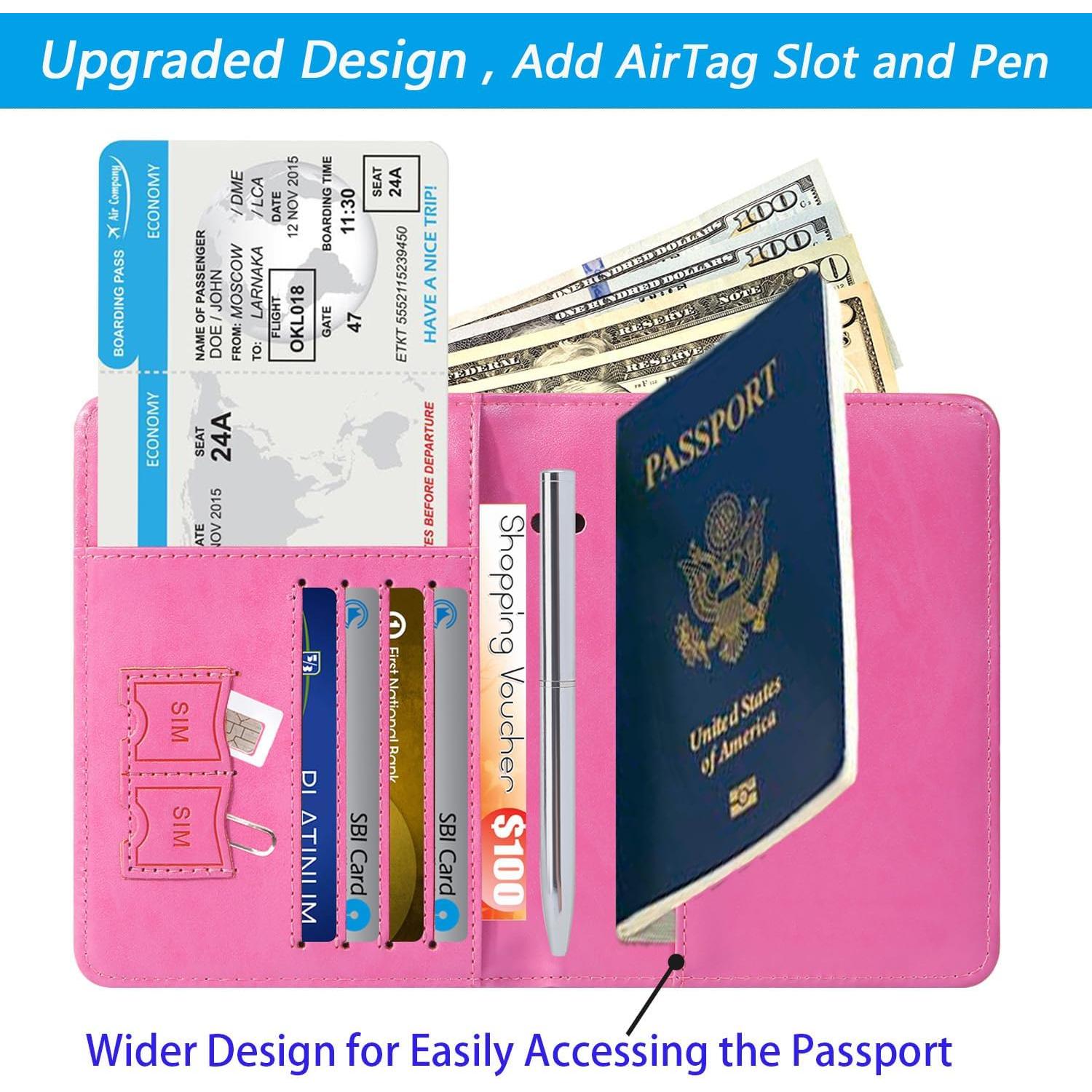 Funda de Pasaporte PASCACOO Rosa con Bloqueo RFID y Airtag