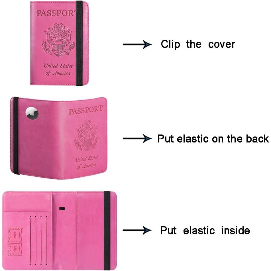 Funda de Pasaporte PASCACOO Rosa con Bloqueo RFID y Airtag