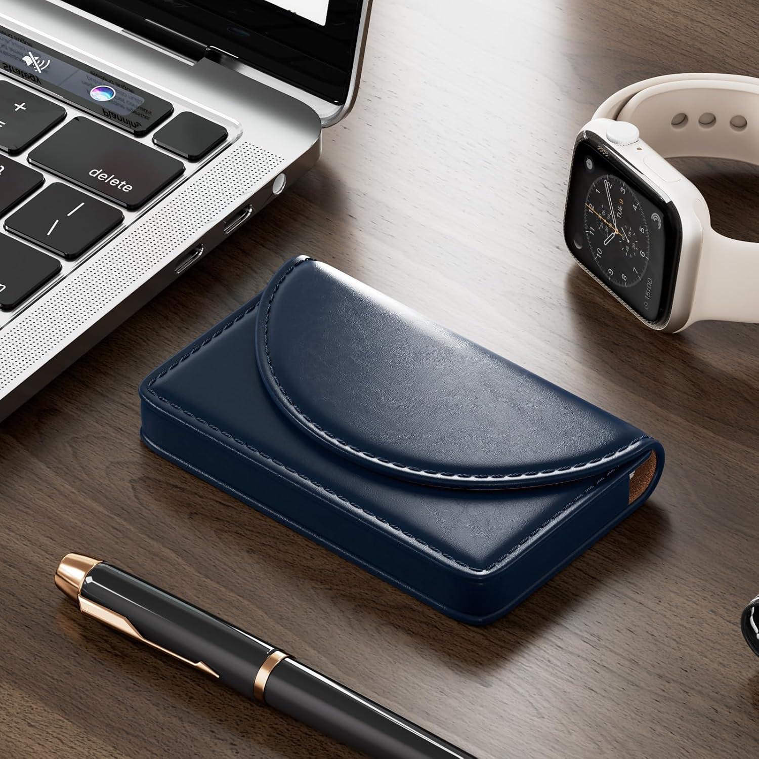 Estuche para Tarjetas de Negocios MaxGear de Cuero Marino