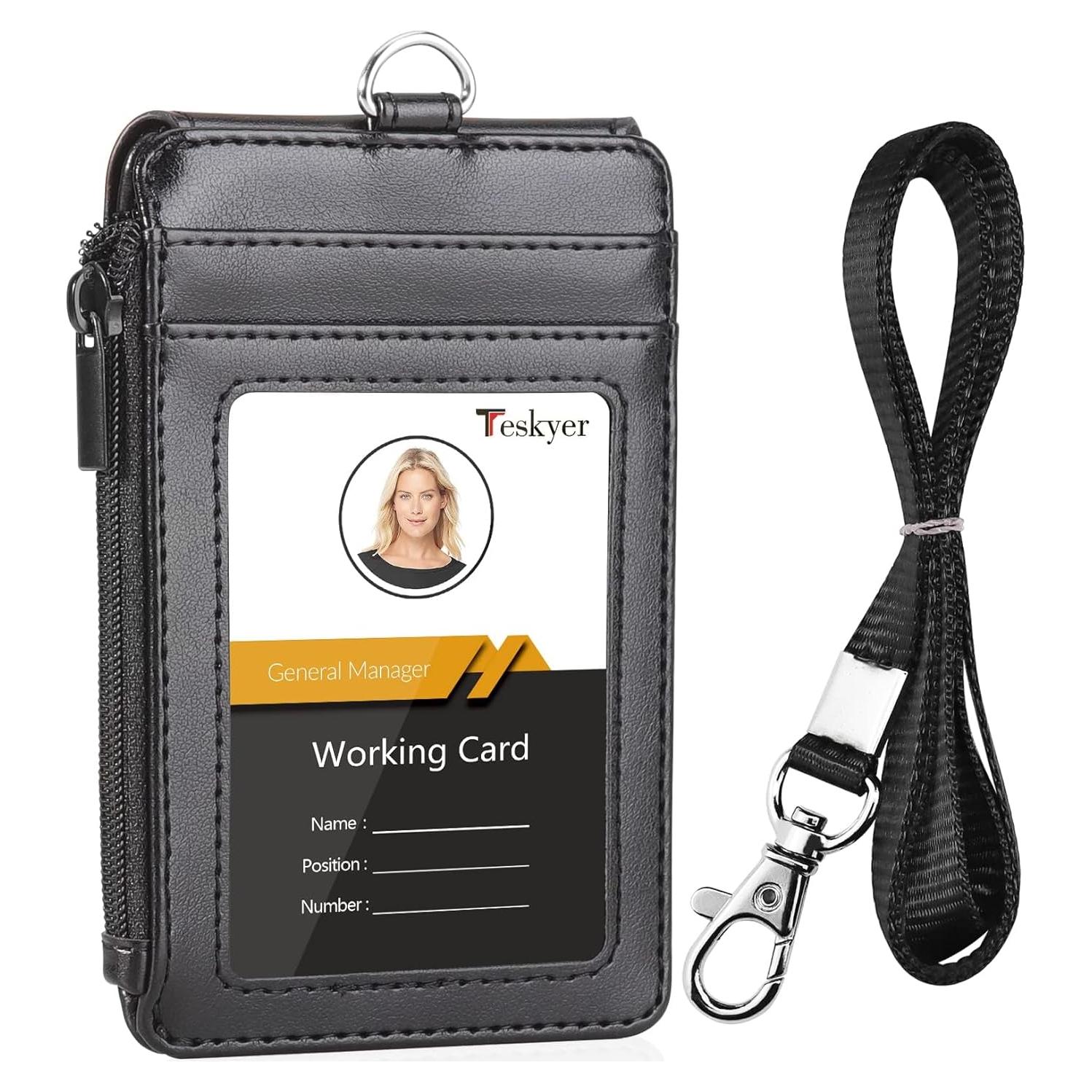 Porta Credencial Teskyer Negro con Cordón y 4 Ranuras