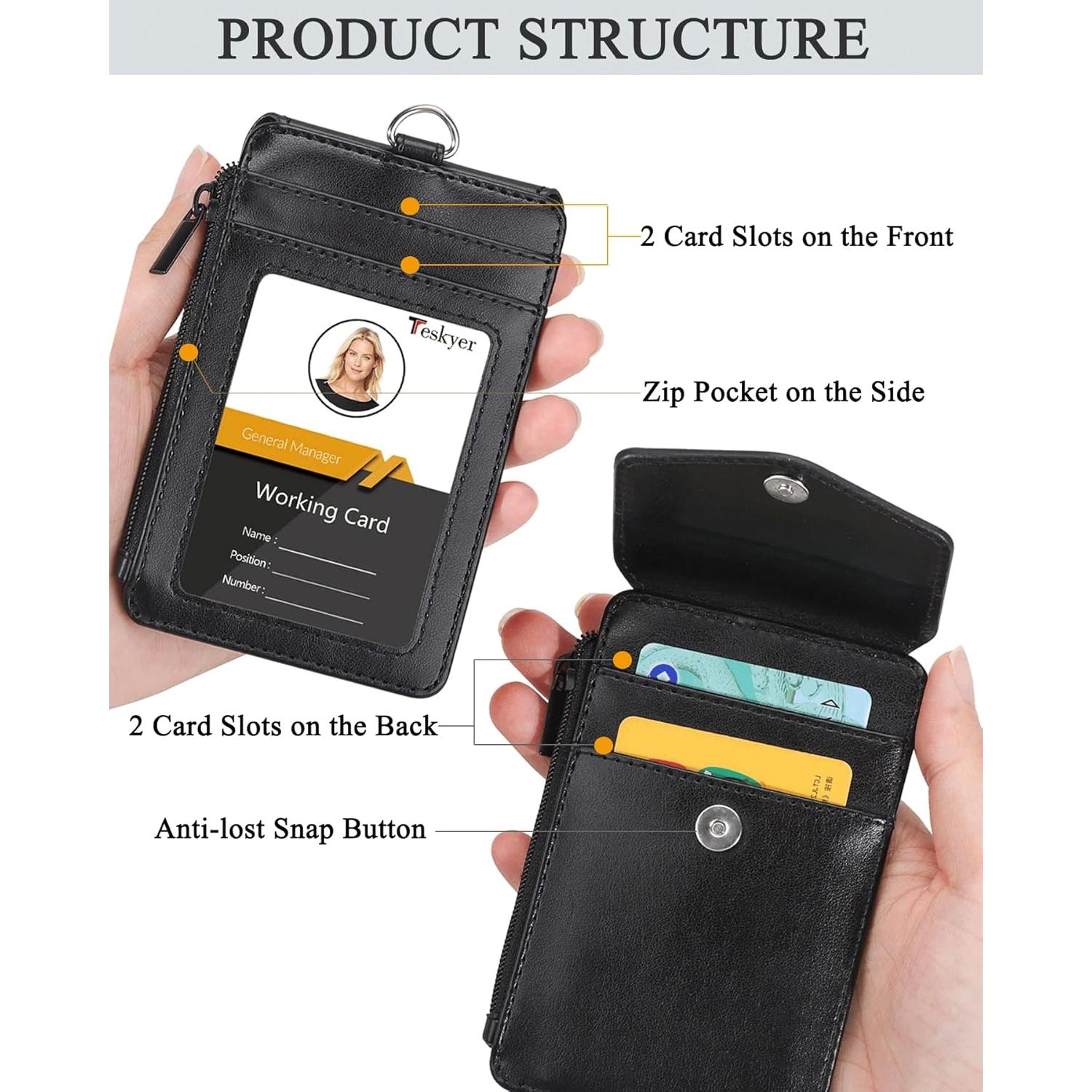 Porta Credencial Teskyer Negro con Cordón y 4 Ranuras