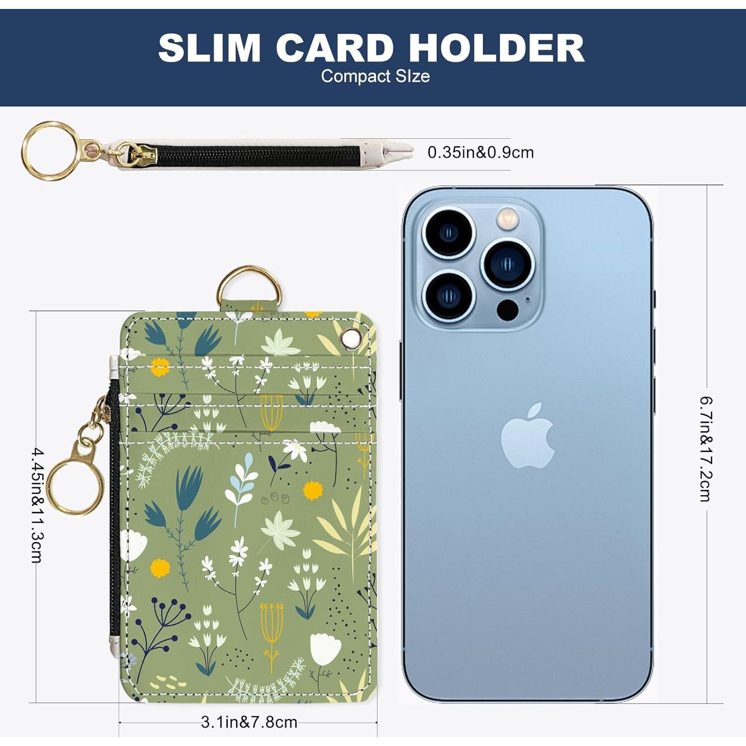 Billetera delgada RFID para mujeres - Flores verde hierba - PU