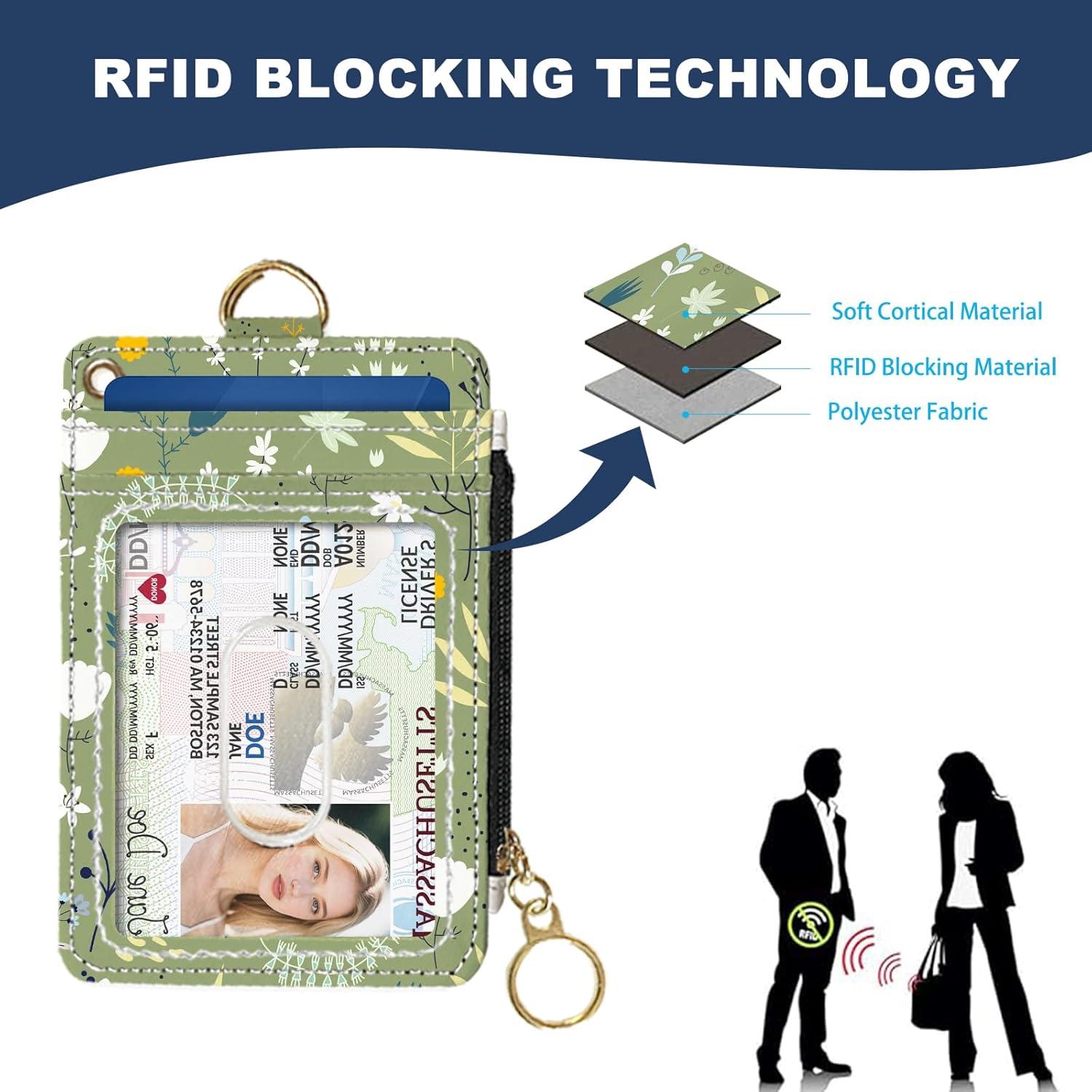 Billetera delgada RFID para mujeres - Flores verde hierba - PU